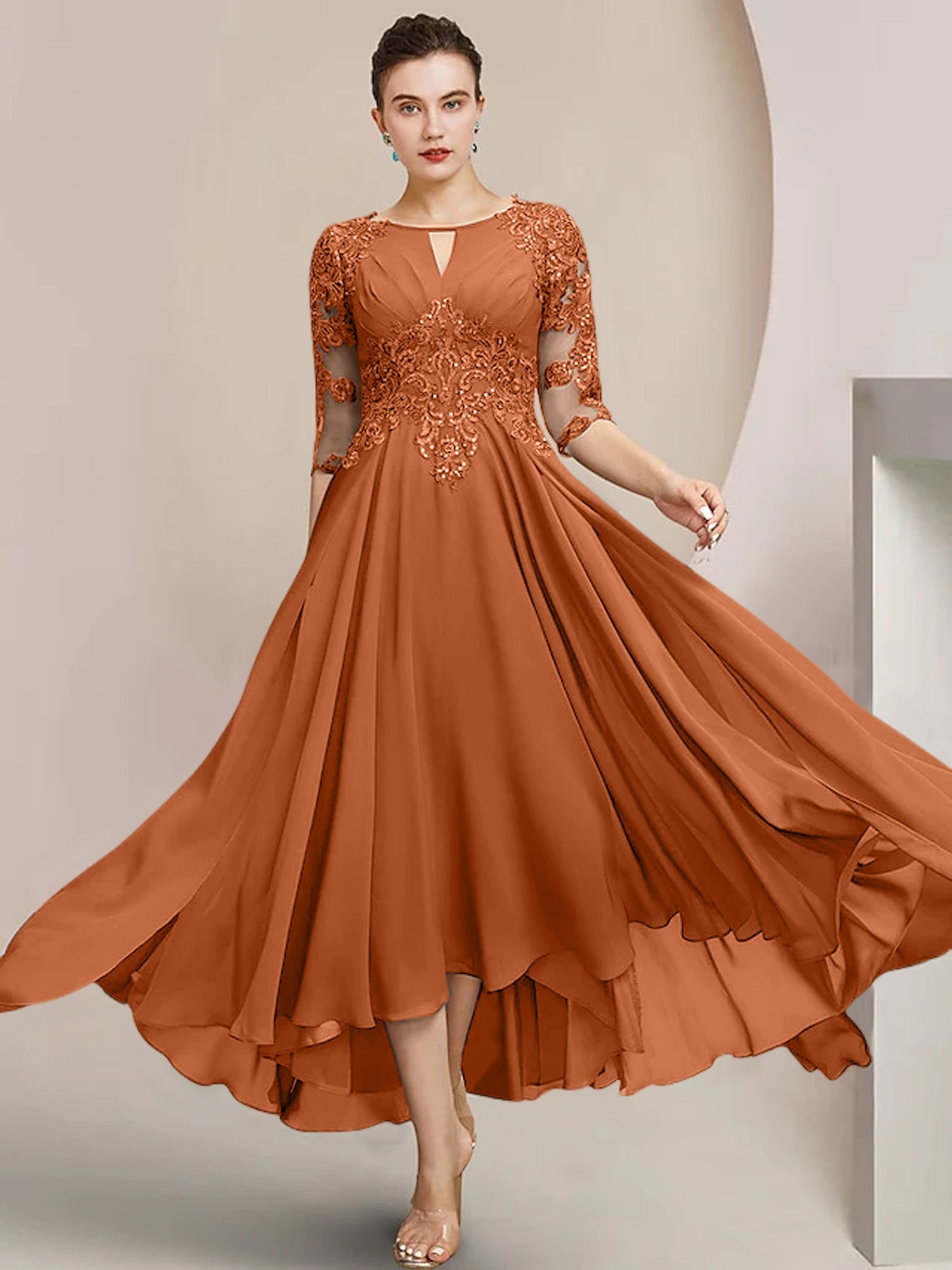 Princess Scoop Tea-Length Mother of the Bride Dresses