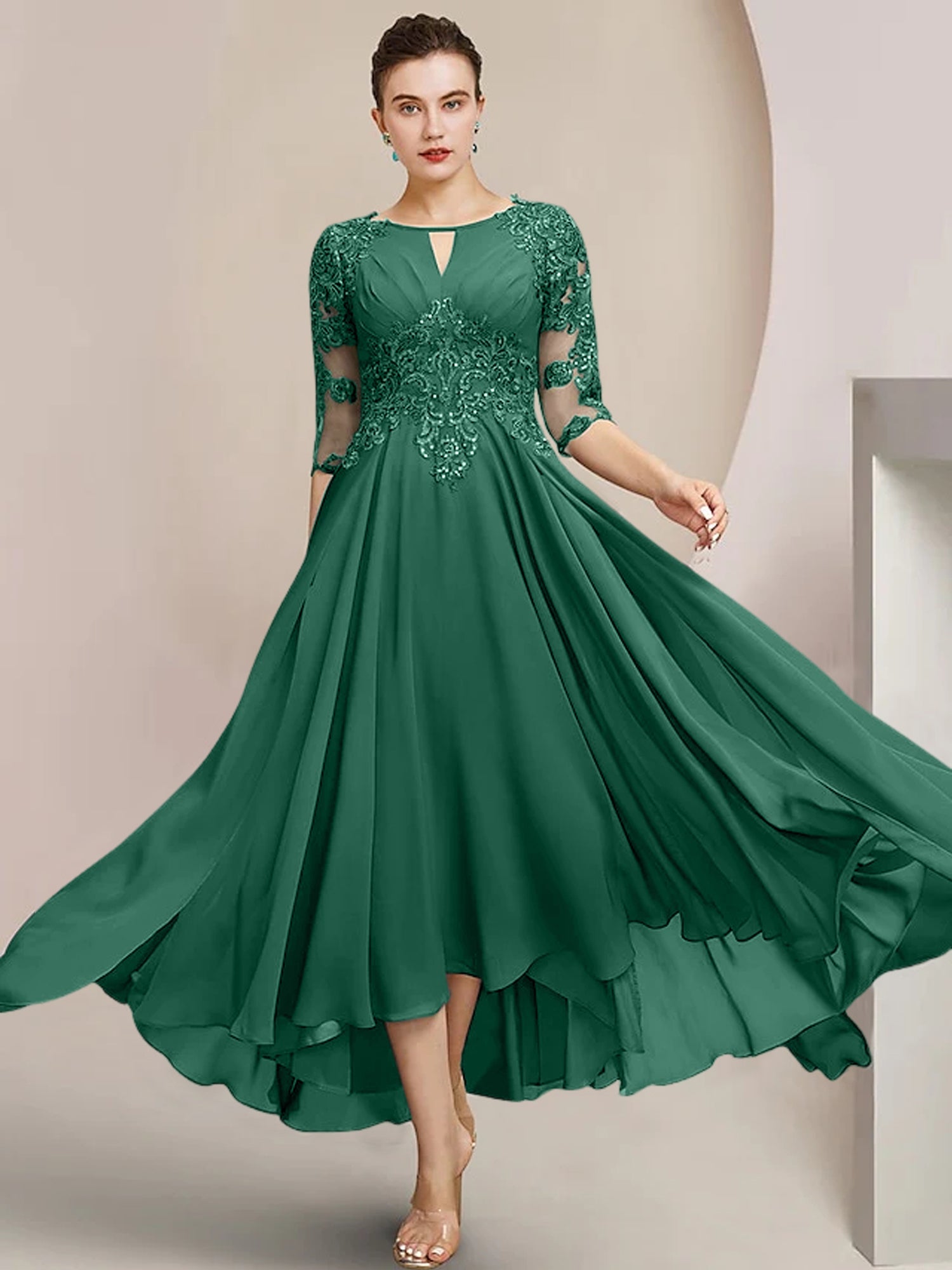 Princess Scoop Tea-Length Mother of the Bride Dresses