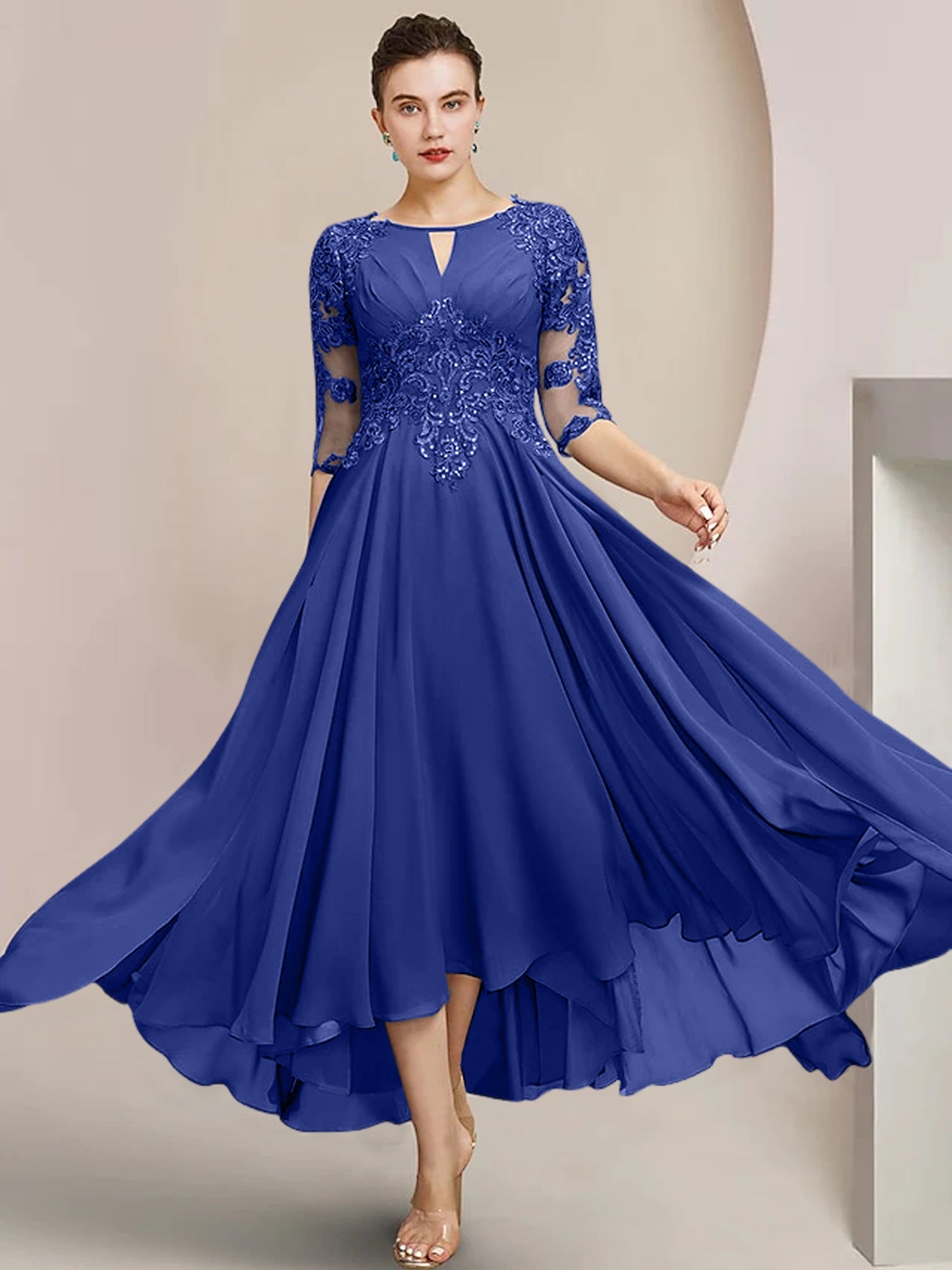 Princess Scoop Tea-Length Mother of the Bride Dresses