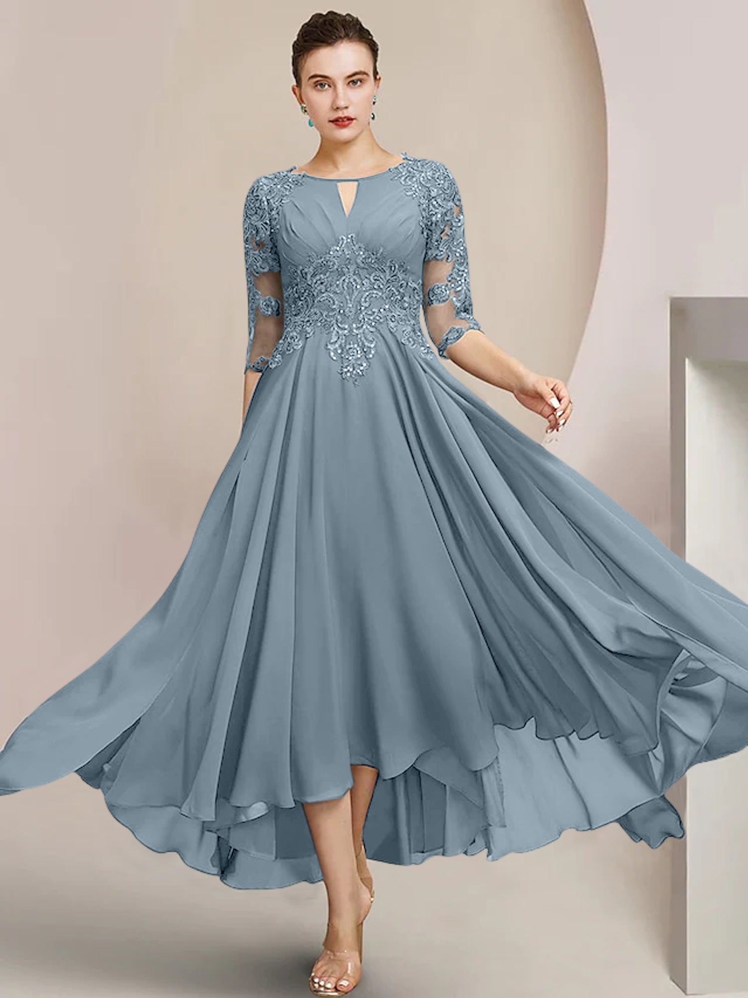 Princess Scoop Tea-Length Mother of the Bride Dresses