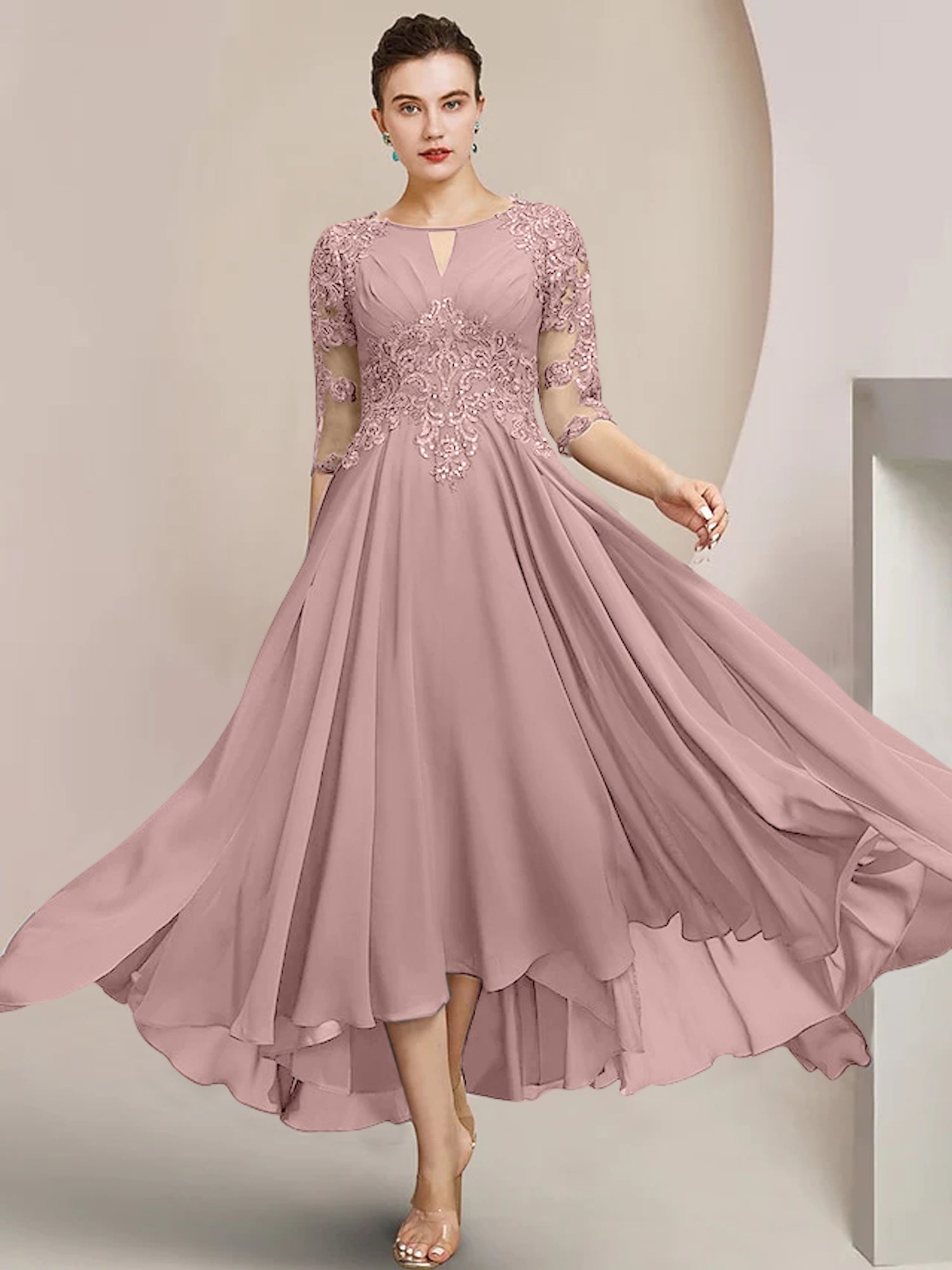 Princess Scoop Tea-Length Mother of the Bride Dresses