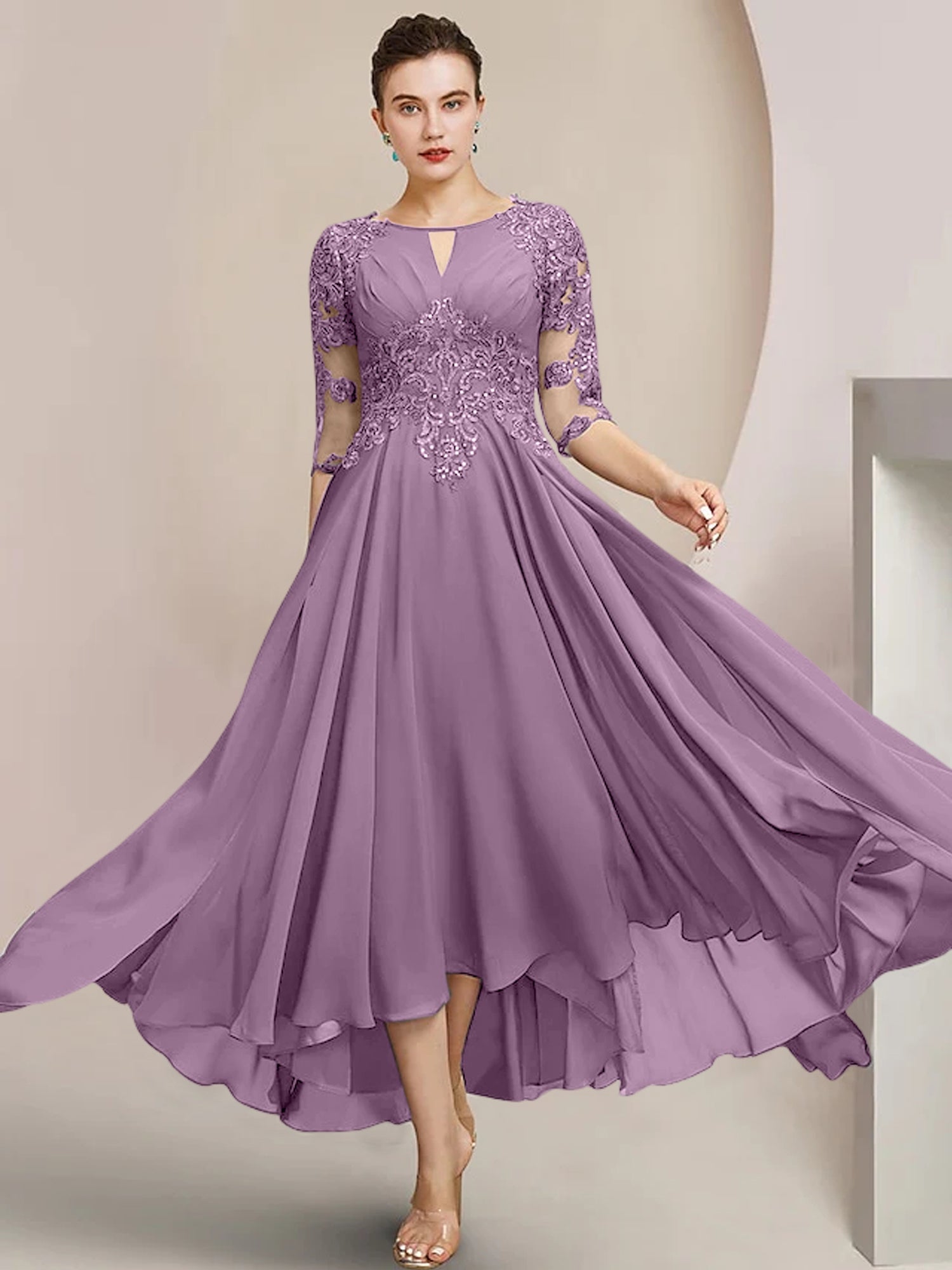 Princess Scoop Tea-Length Mother of the Bride Dresses