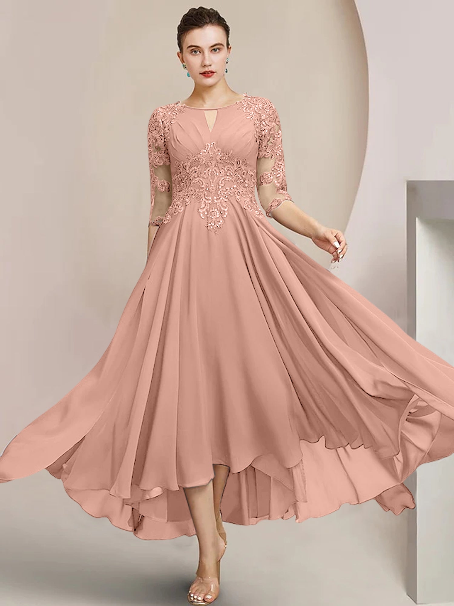 Princess Scoop Tea-Length Mother of the Bride Dresses
