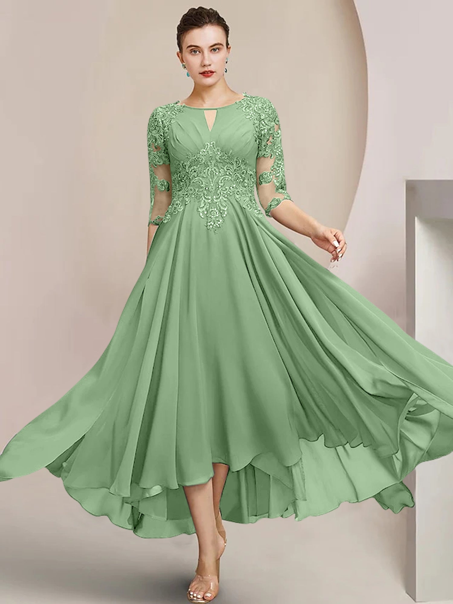 Princess Scoop Tea-Length Mother of the Bride Dresses
