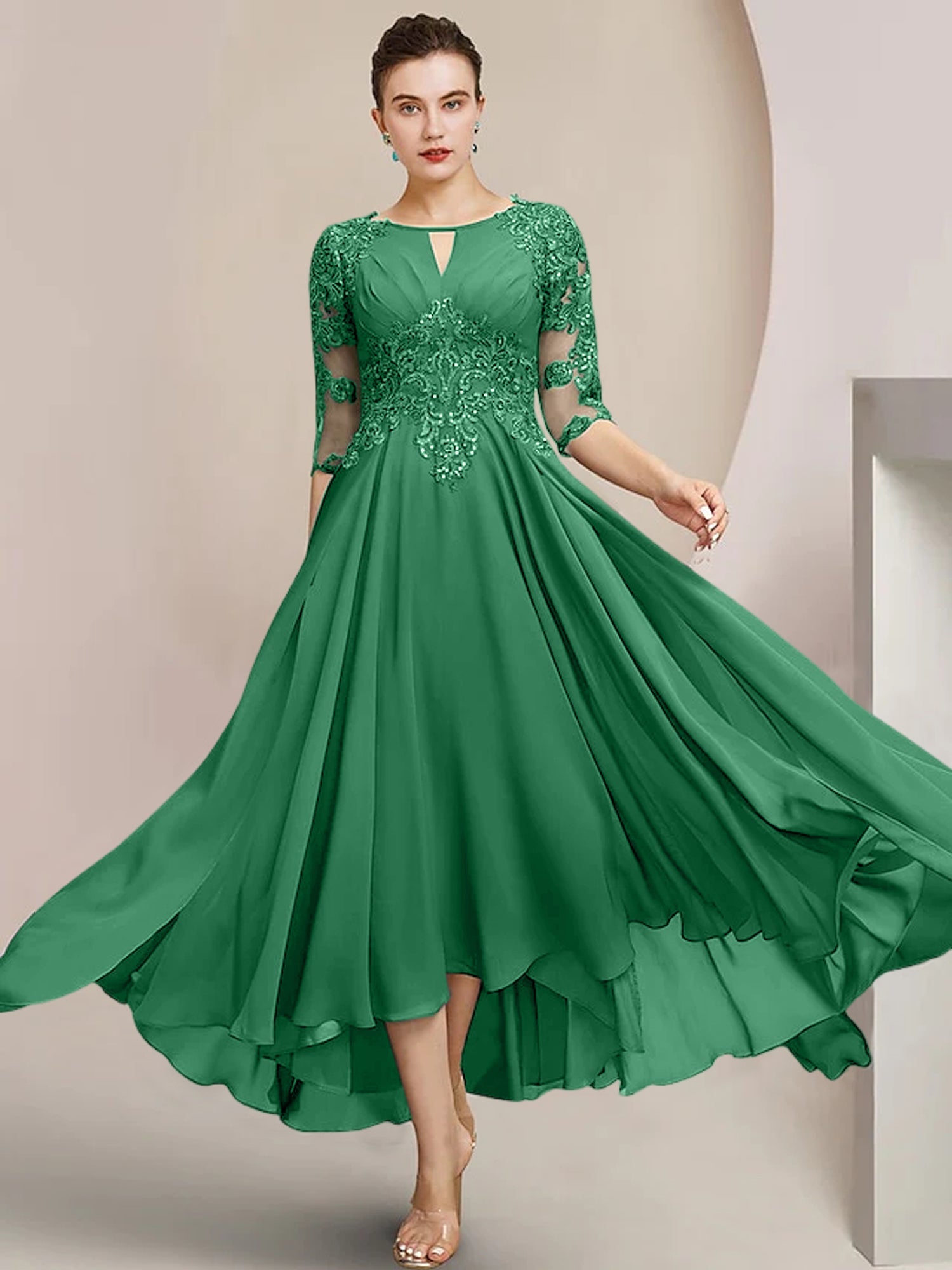 Princess Scoop Tea-Length Mother of the Bride Dresses