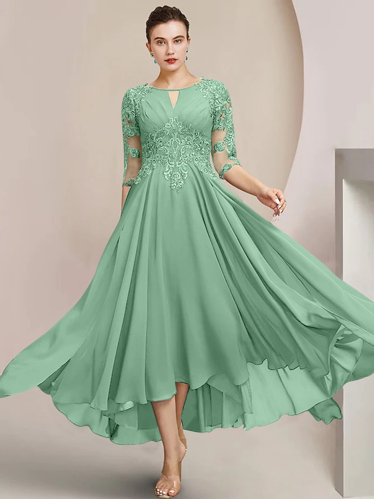 Princess Scoop Tea-Length Mother of the Bride Dresses