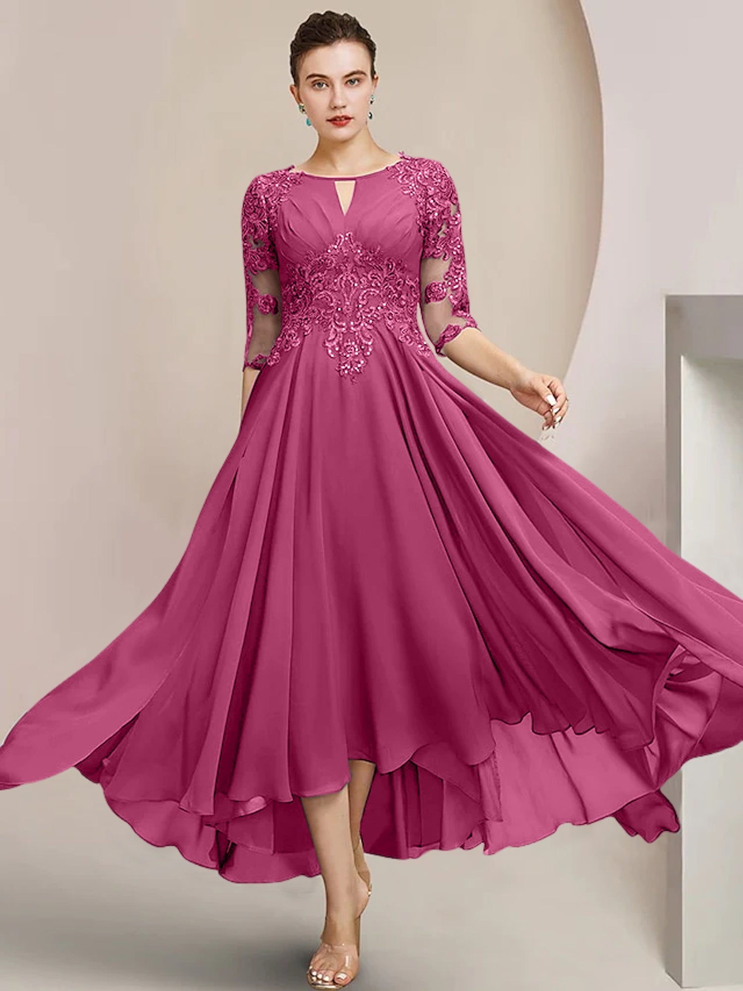 Princess Scoop Tea-Length Mother of the Bride Dresses