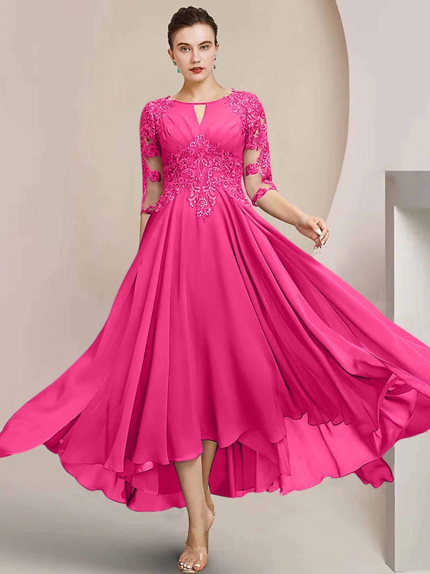 Princess Scoop Tea-Length Mother of the Bride Dresses