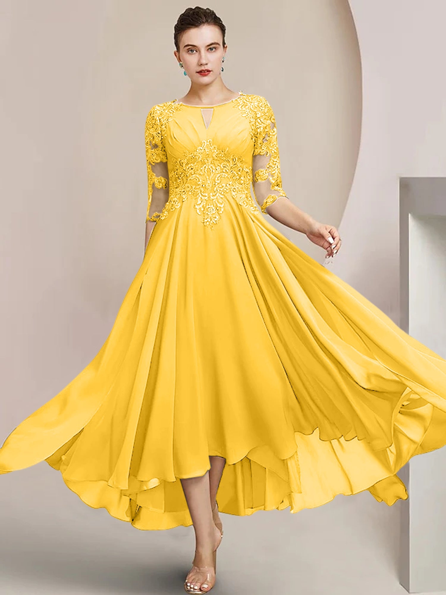 Princess Scoop Tea-Length Mother of the Bride Dresses
