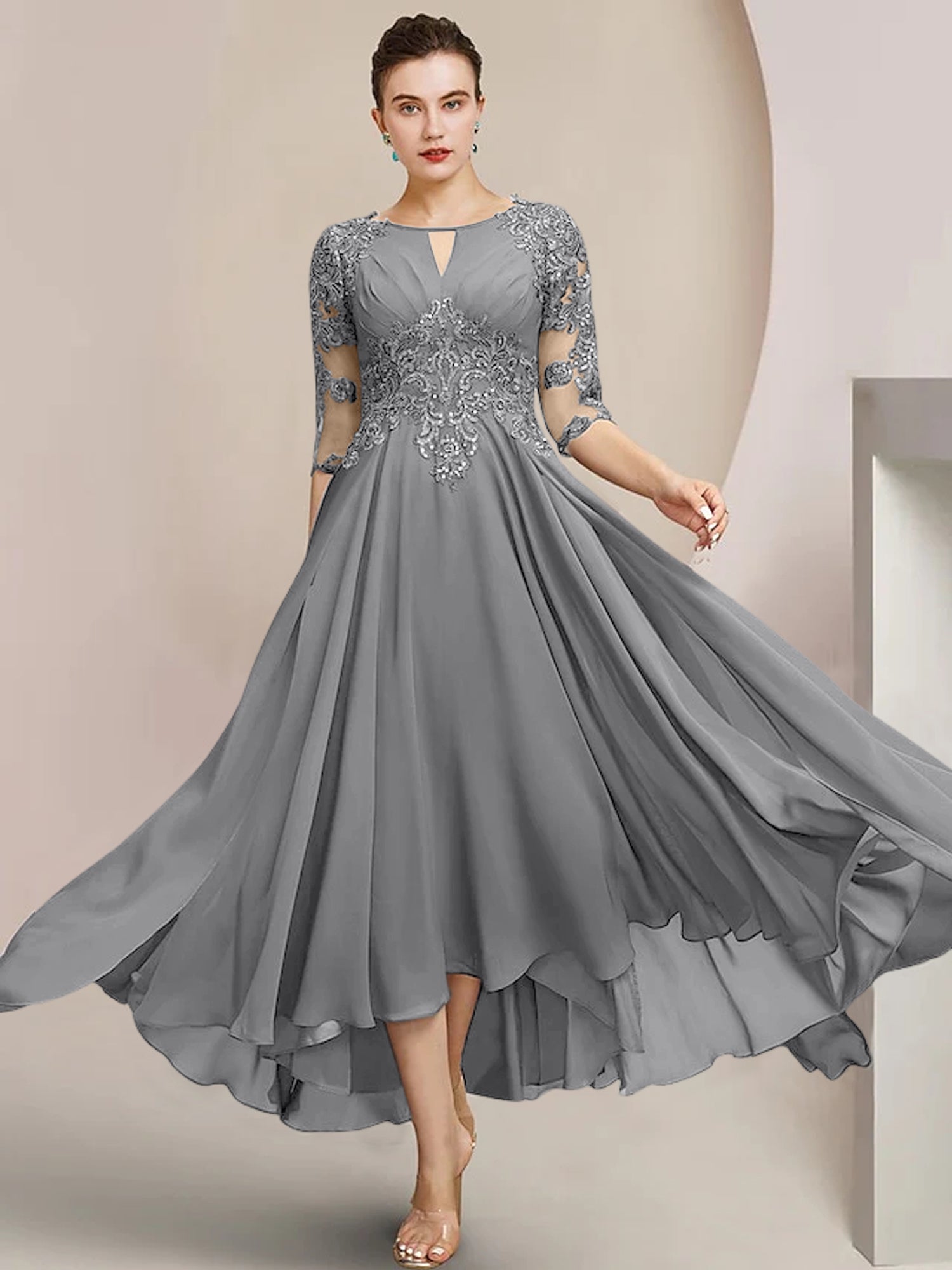 Princess Scoop Tea-Length Mother of the Bride Dresses