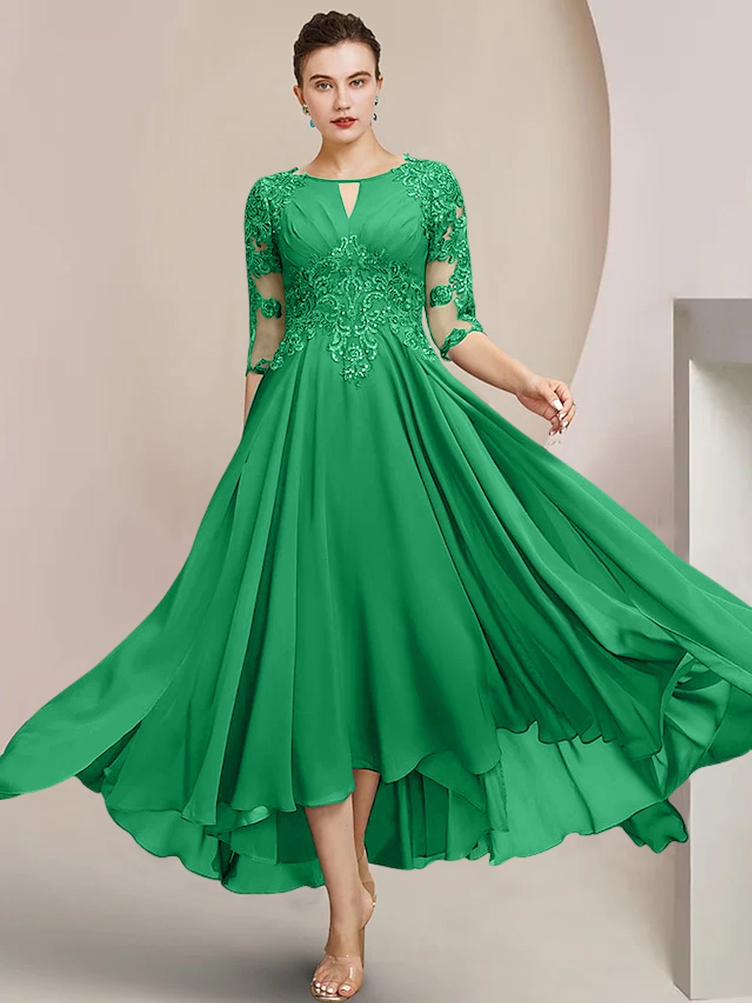 Princess Scoop Tea-Length Mother of the Bride Dresses