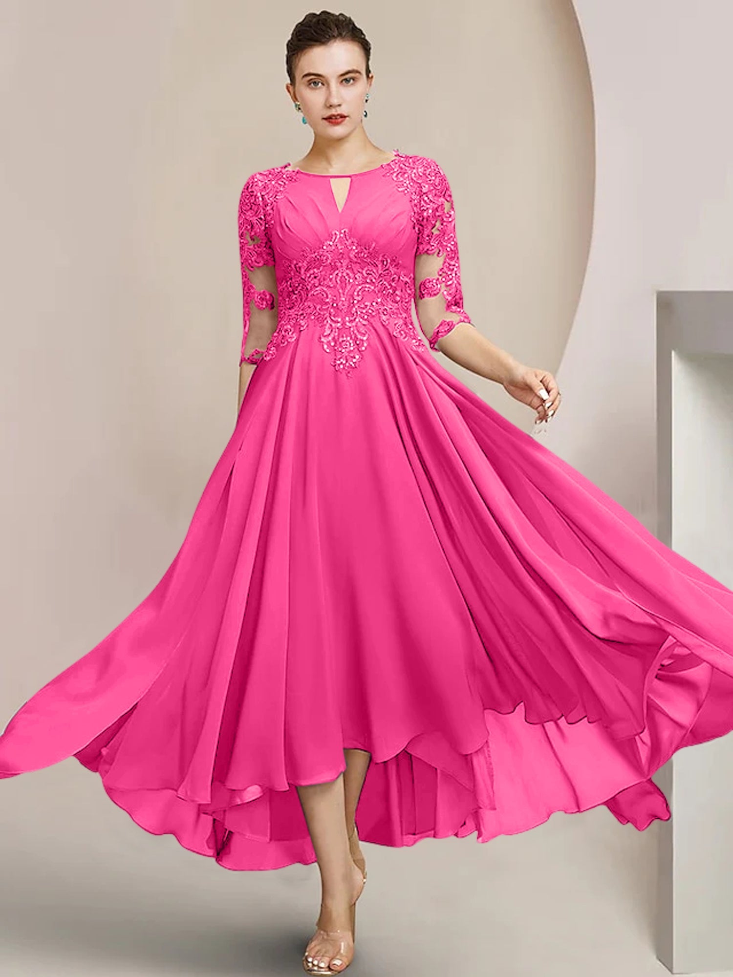 Princess Scoop Tea-Length Mother of the Bride Dresses