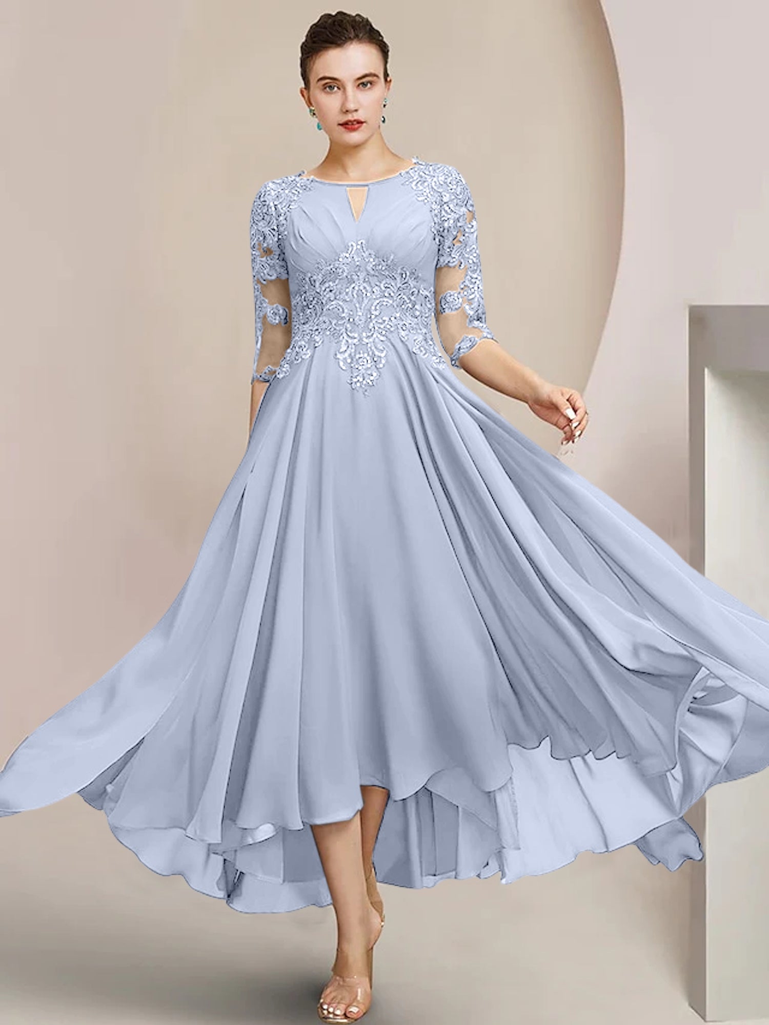 Princess Scoop Tea-Length Mother of the Bride Dresses