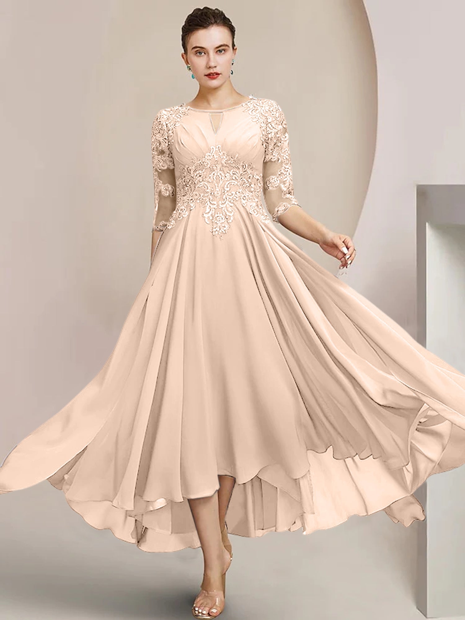 Princess Scoop Tea-Length Mother of the Bride Dresses