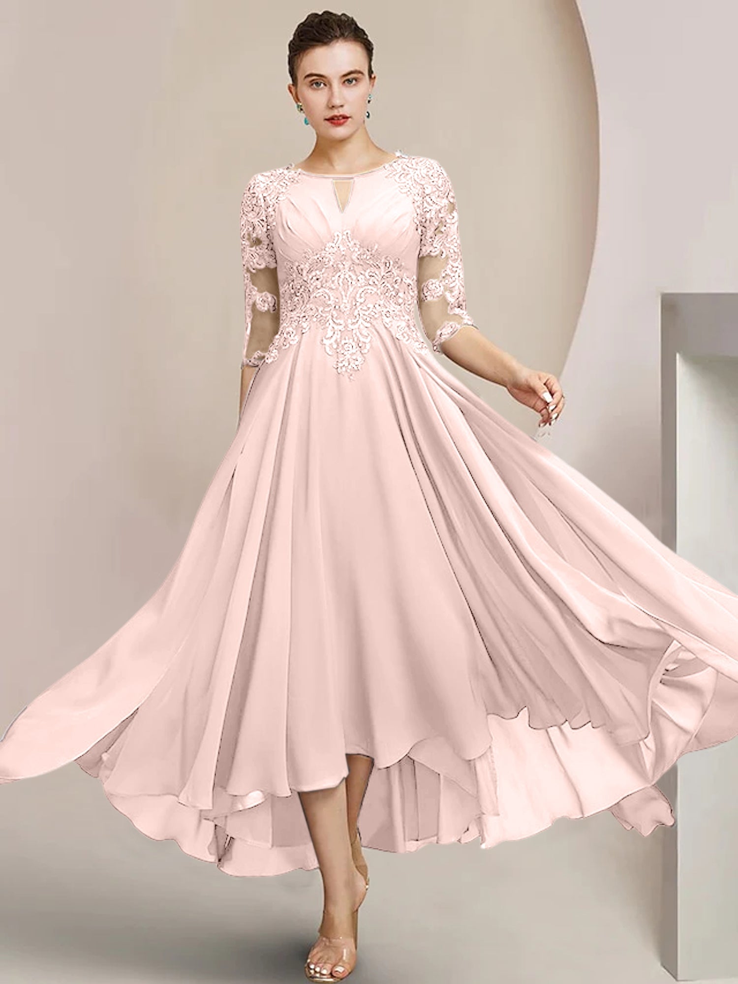 Princess Scoop Tea-Length Mother of the Bride Dresses