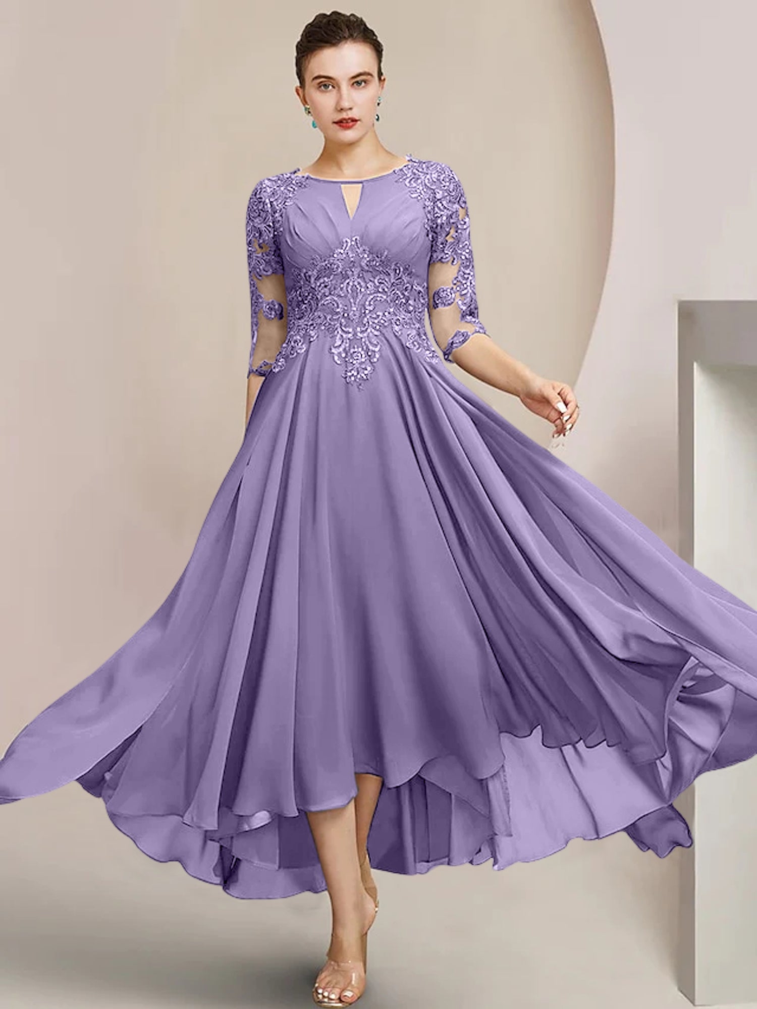 Princess Scoop Tea-Length Mother of the Bride Dresses