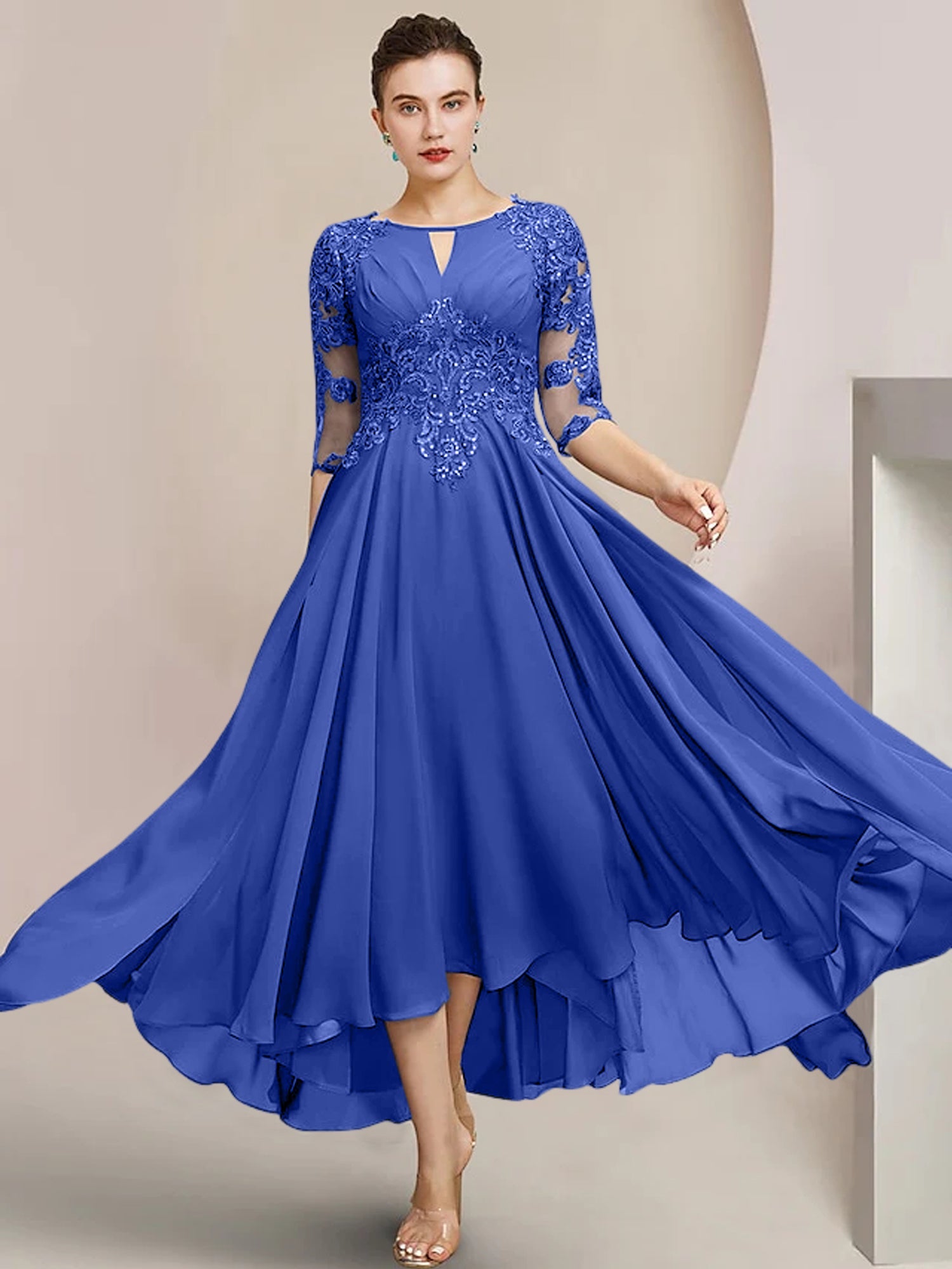 Princess Scoop Tea-Length Mother of the Bride Dresses
