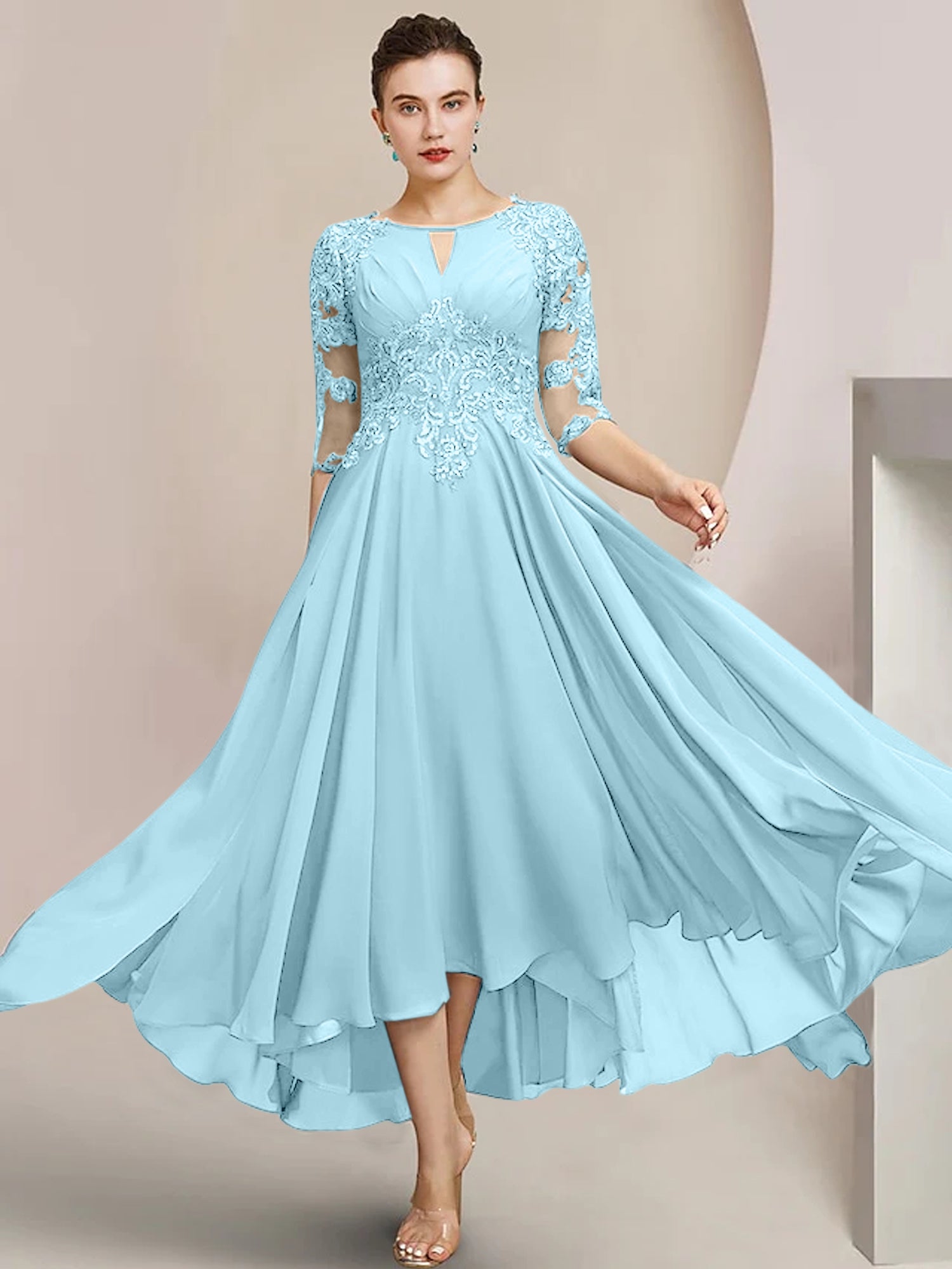 Princess Scoop Tea-Length Mother of the Bride Dresses