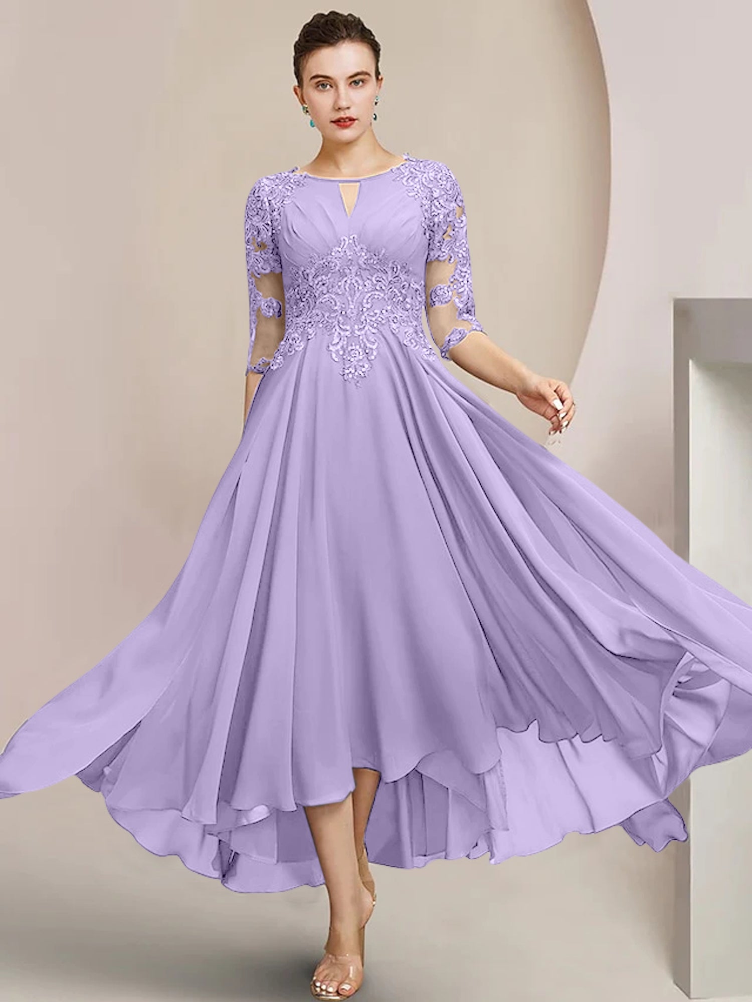 Princess Scoop Tea-Length Mother of the Bride Dresses