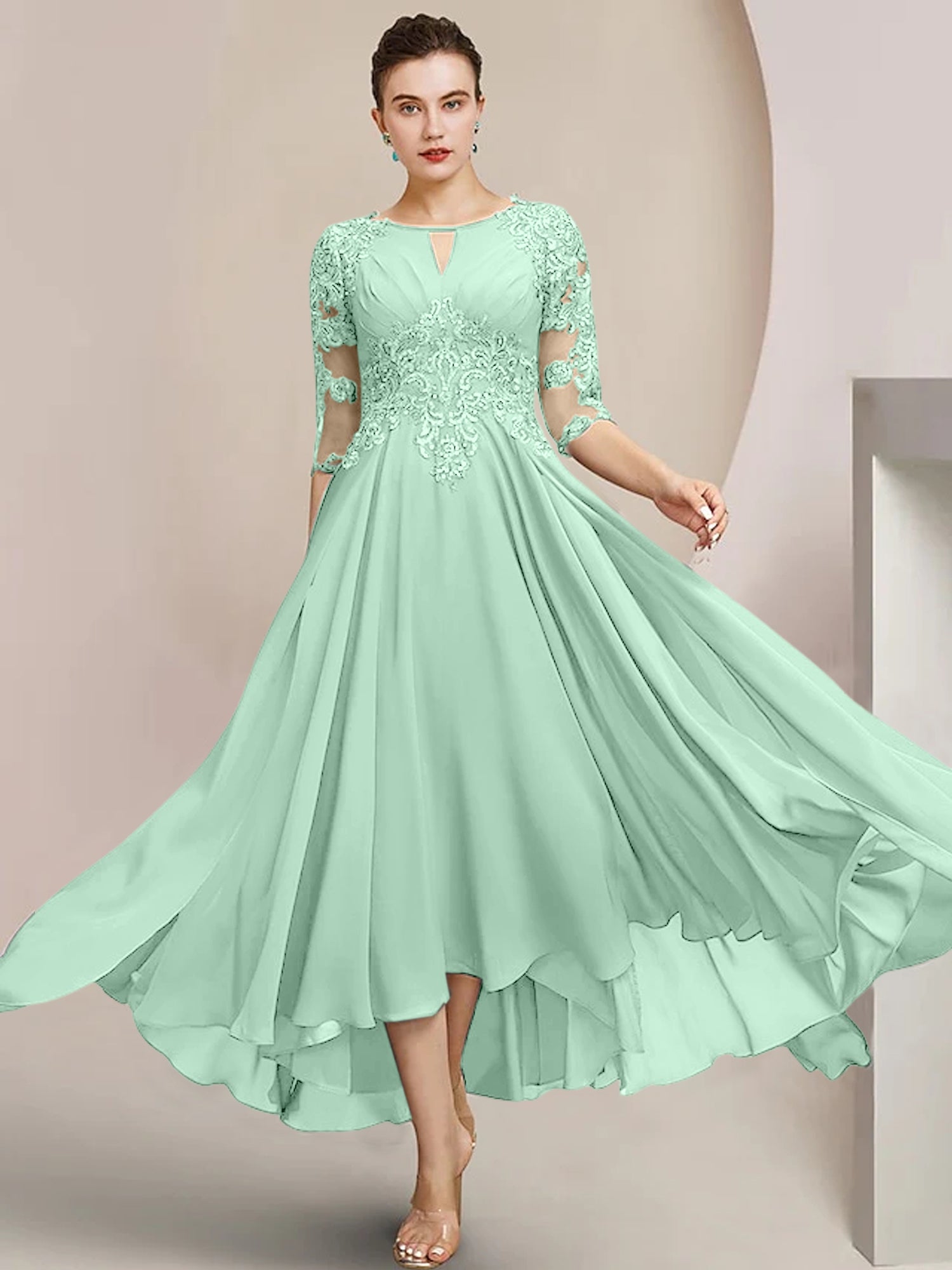 Princess Scoop Tea-Length Mother of the Bride Dresses