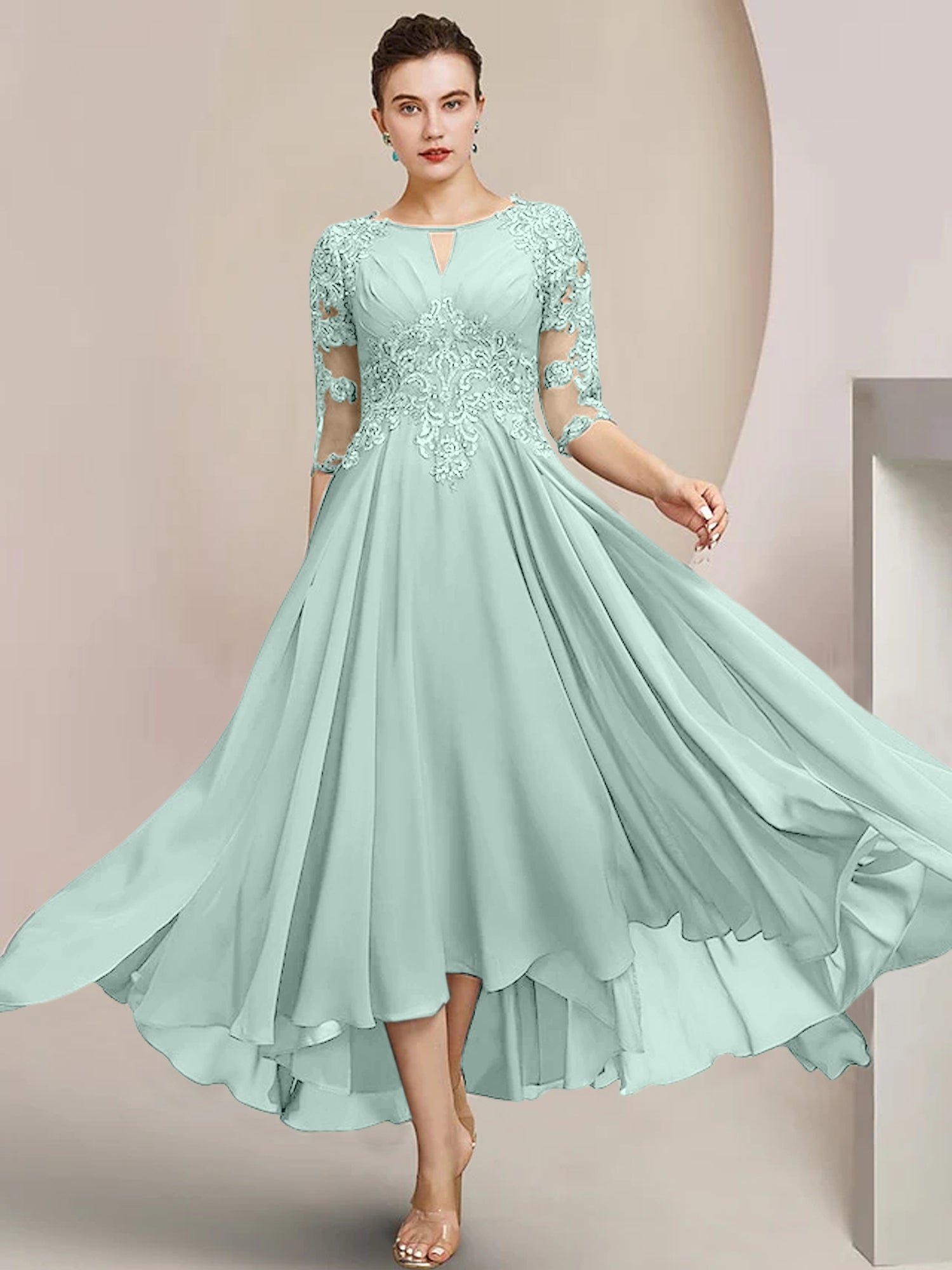 Princess Scoop Tea-Length Mother of the Bride Dresses