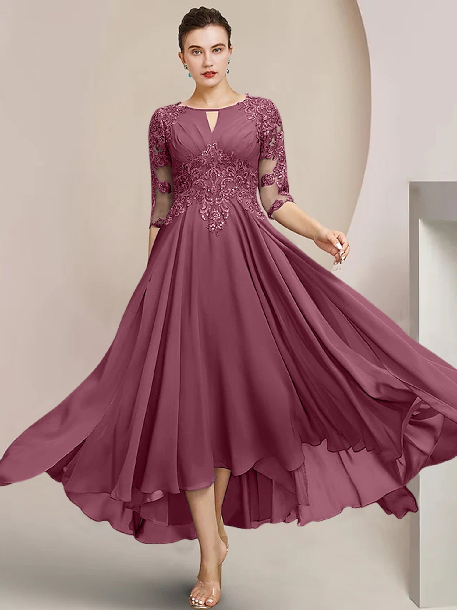 Princess Scoop Tea-Length Mother of the Bride Dresses