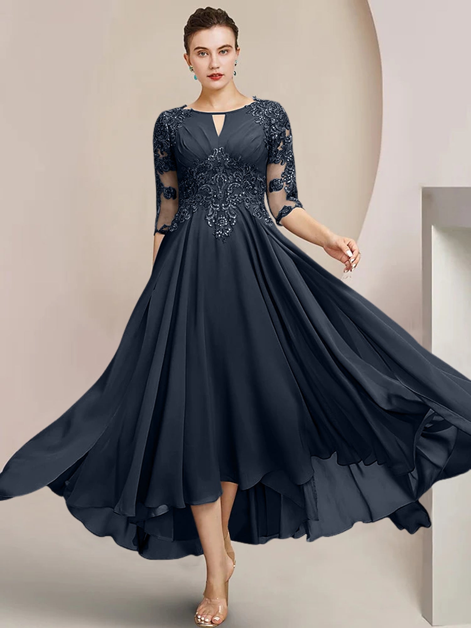 Princess Scoop Tea-Length Mother of the Bride Dresses