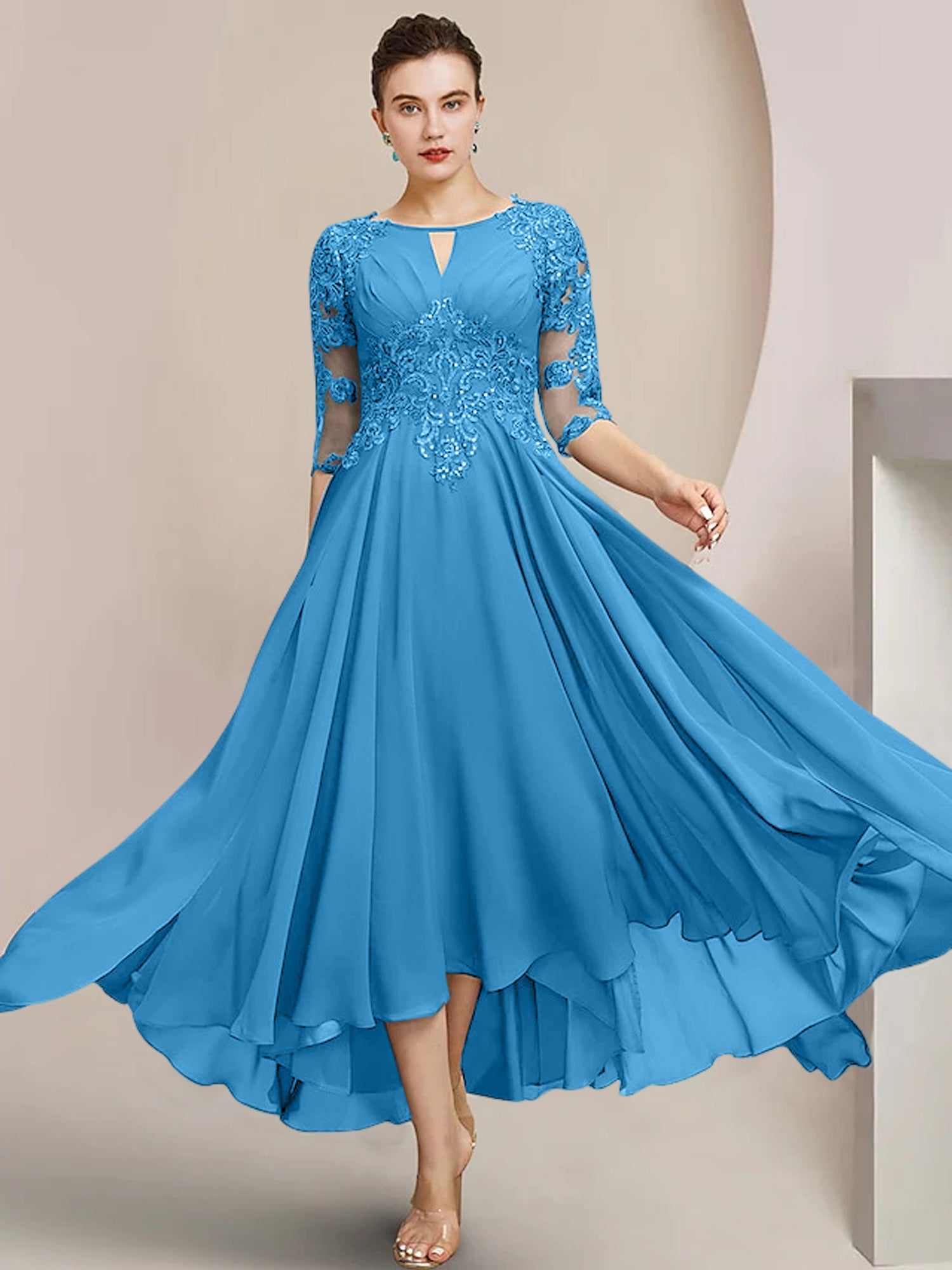 Princess Scoop Tea-Length Mother of the Bride Dresses