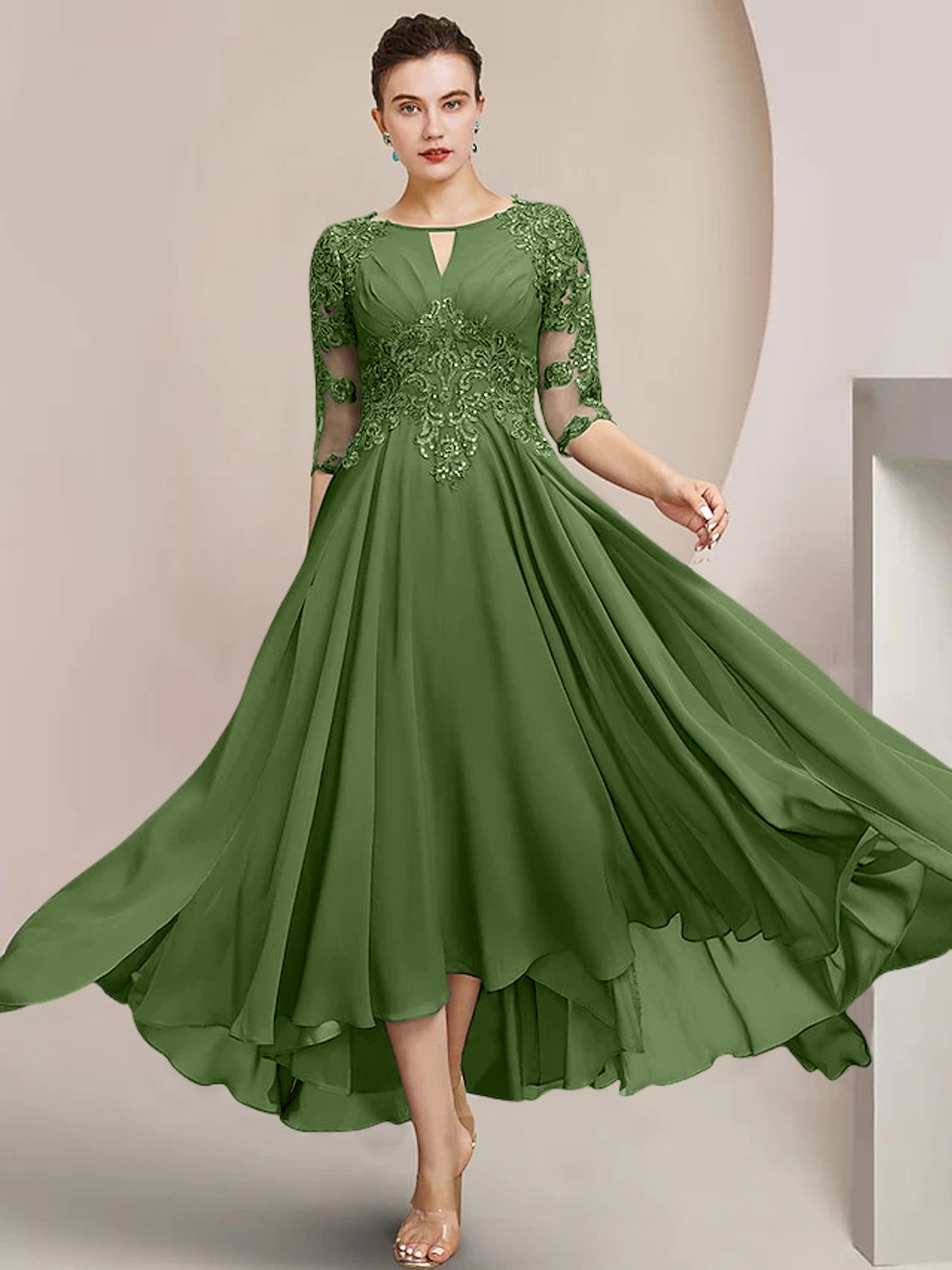 Princess Scoop Tea-Length Mother of the Bride Dresses