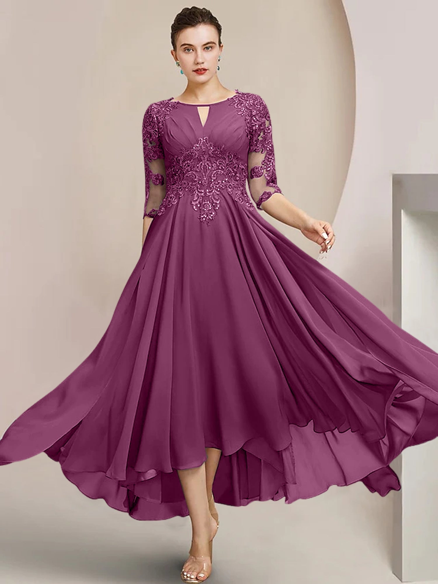 Princess Scoop Tea-Length Mother of the Bride Dresses