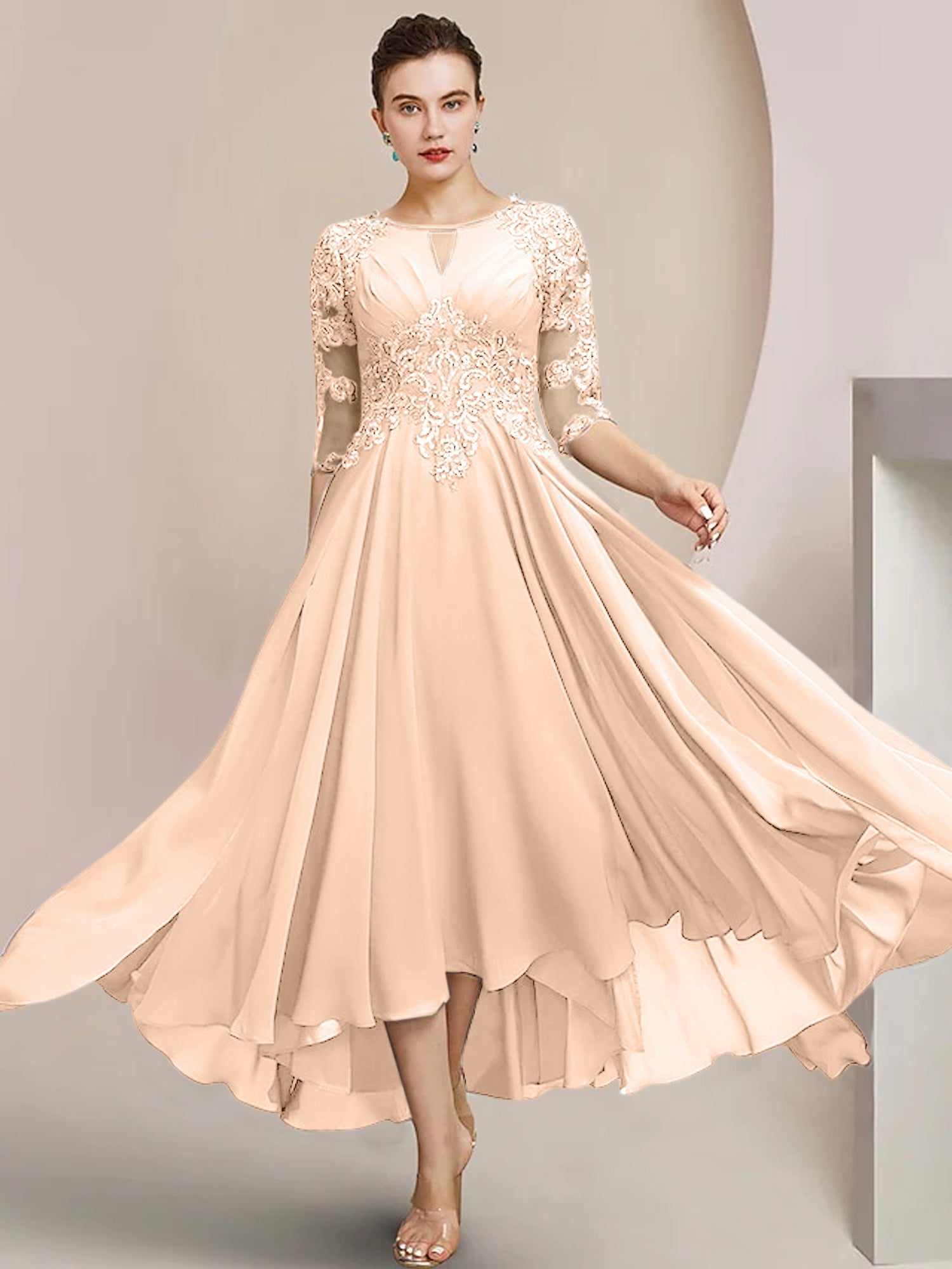 Princess Scoop Tea-Length Mother of the Bride Dresses
