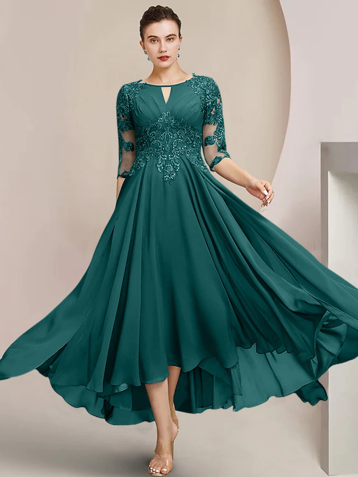 Princess Scoop Tea-Length Mother of the Bride Dresses