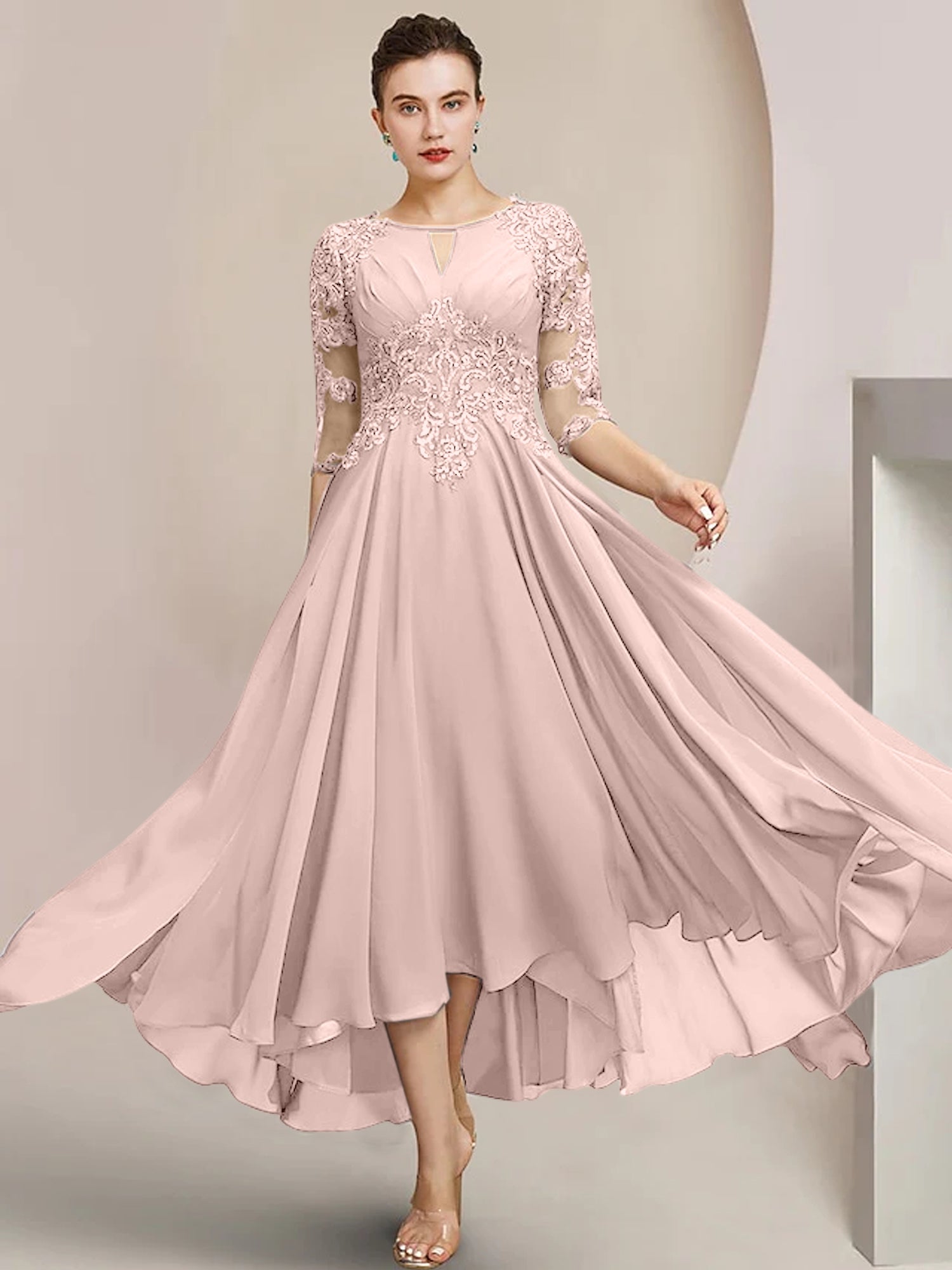 Princess Scoop Tea-Length Mother of the Bride Dresses