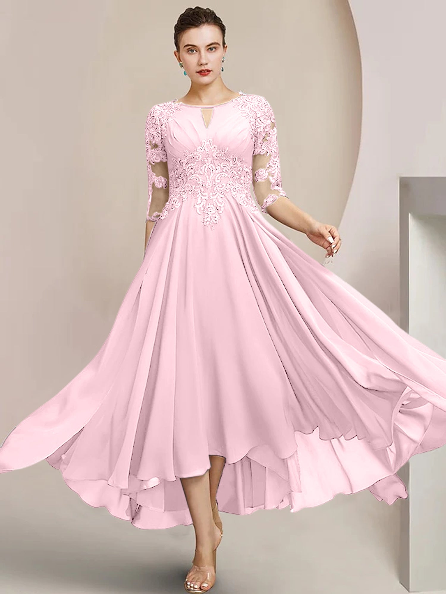 Princess Scoop Tea-Length Mother of the Bride Dresses