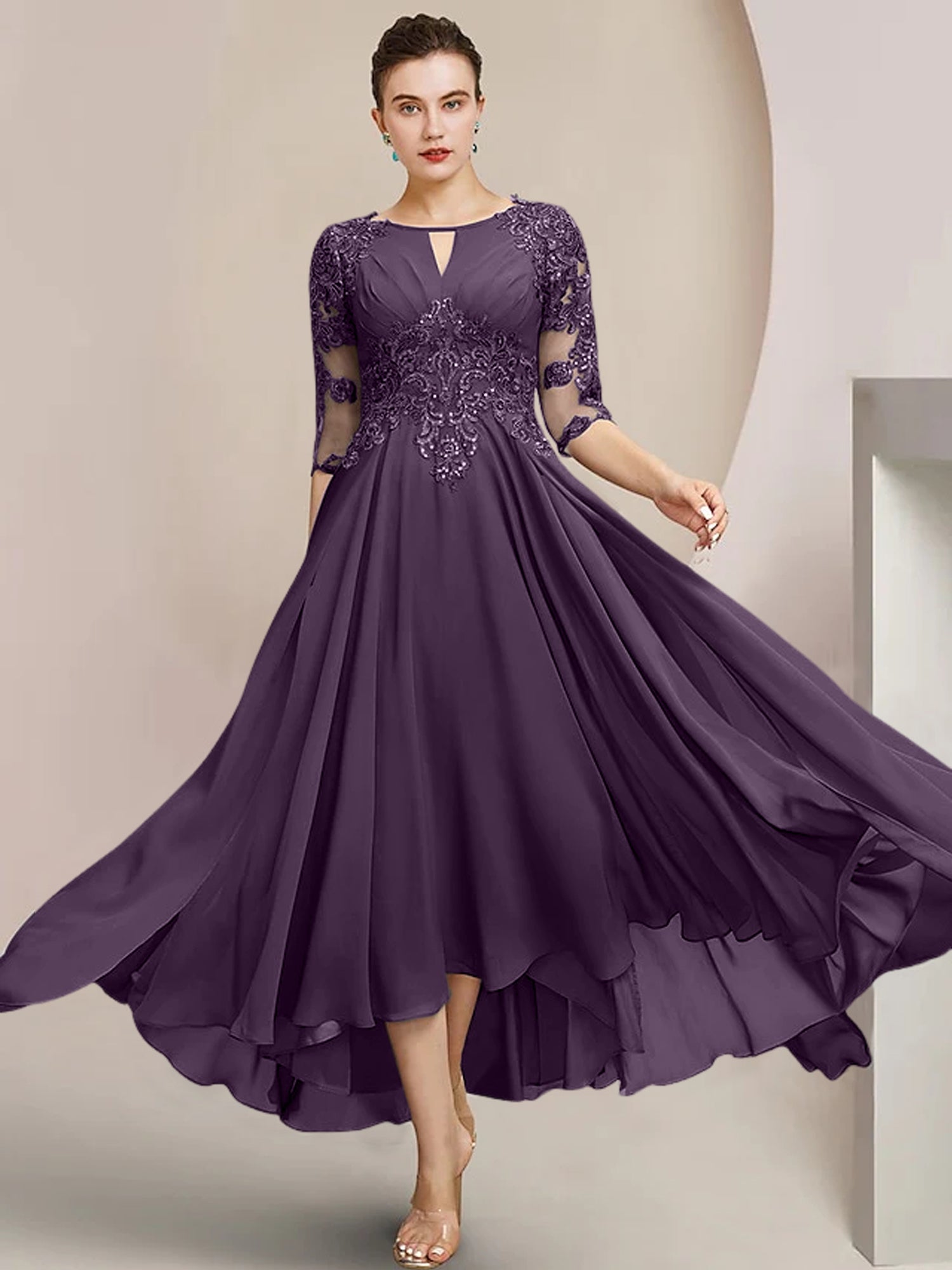 Princess Scoop Tea-Length Mother of the Bride Dresses
