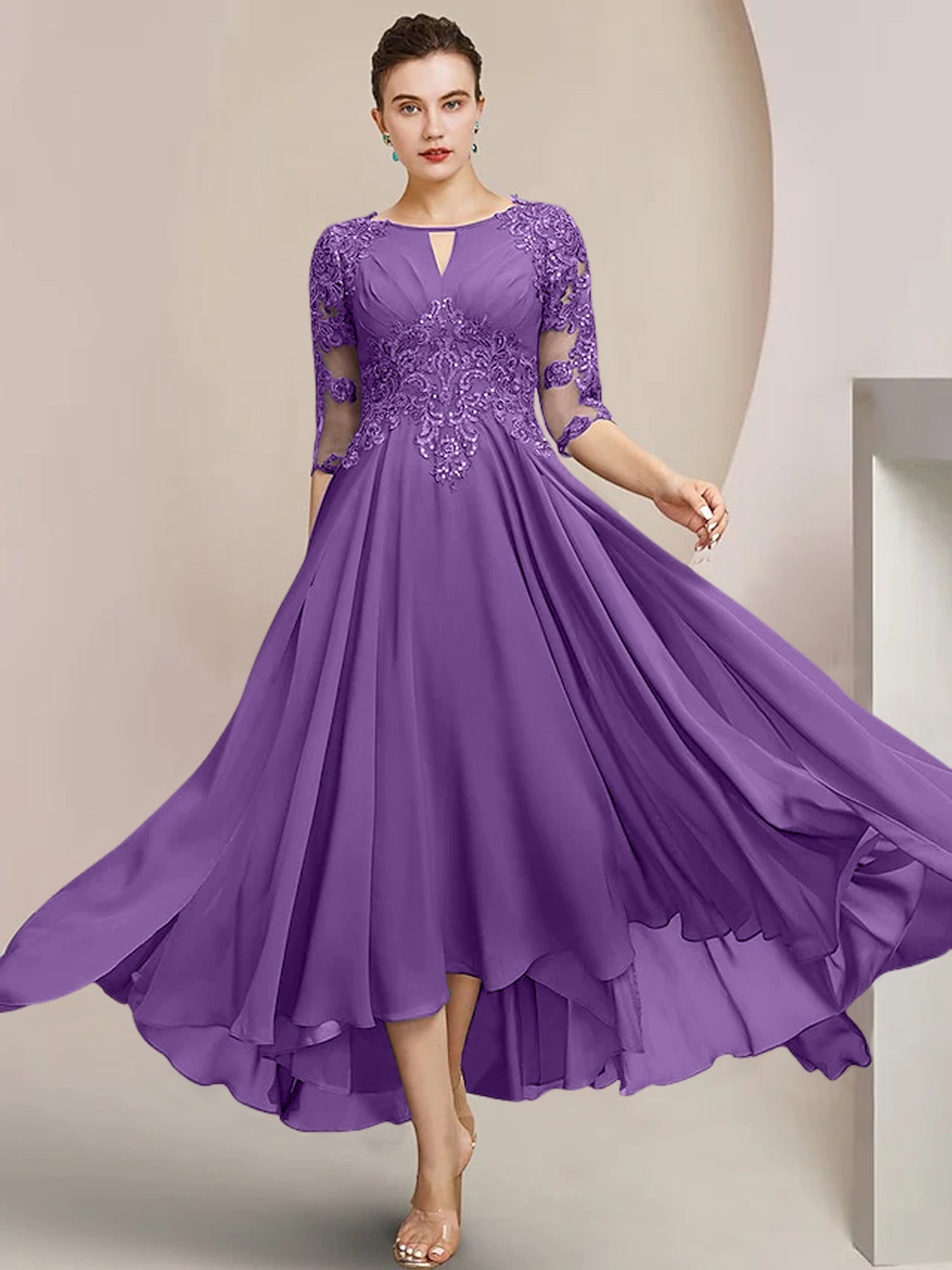 Princess Scoop Tea-Length Mother of the Bride Dresses