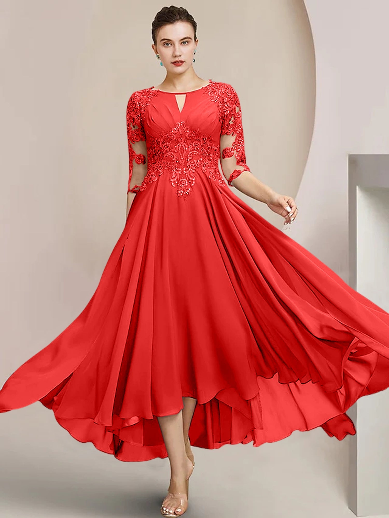 Princess Scoop Tea-Length Mother of the Bride Dresses