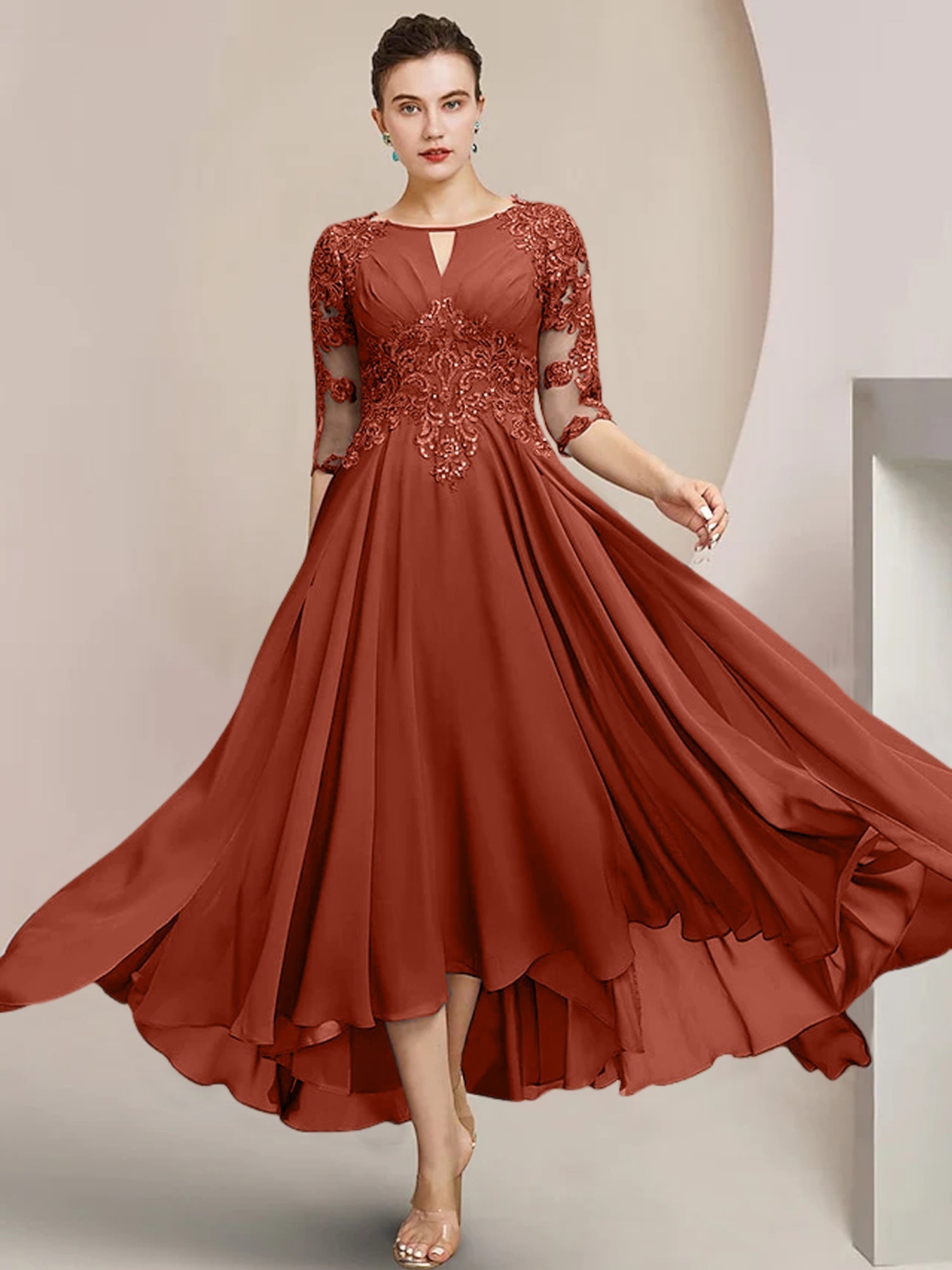 Princess Scoop Tea-Length Mother of the Bride Dresses