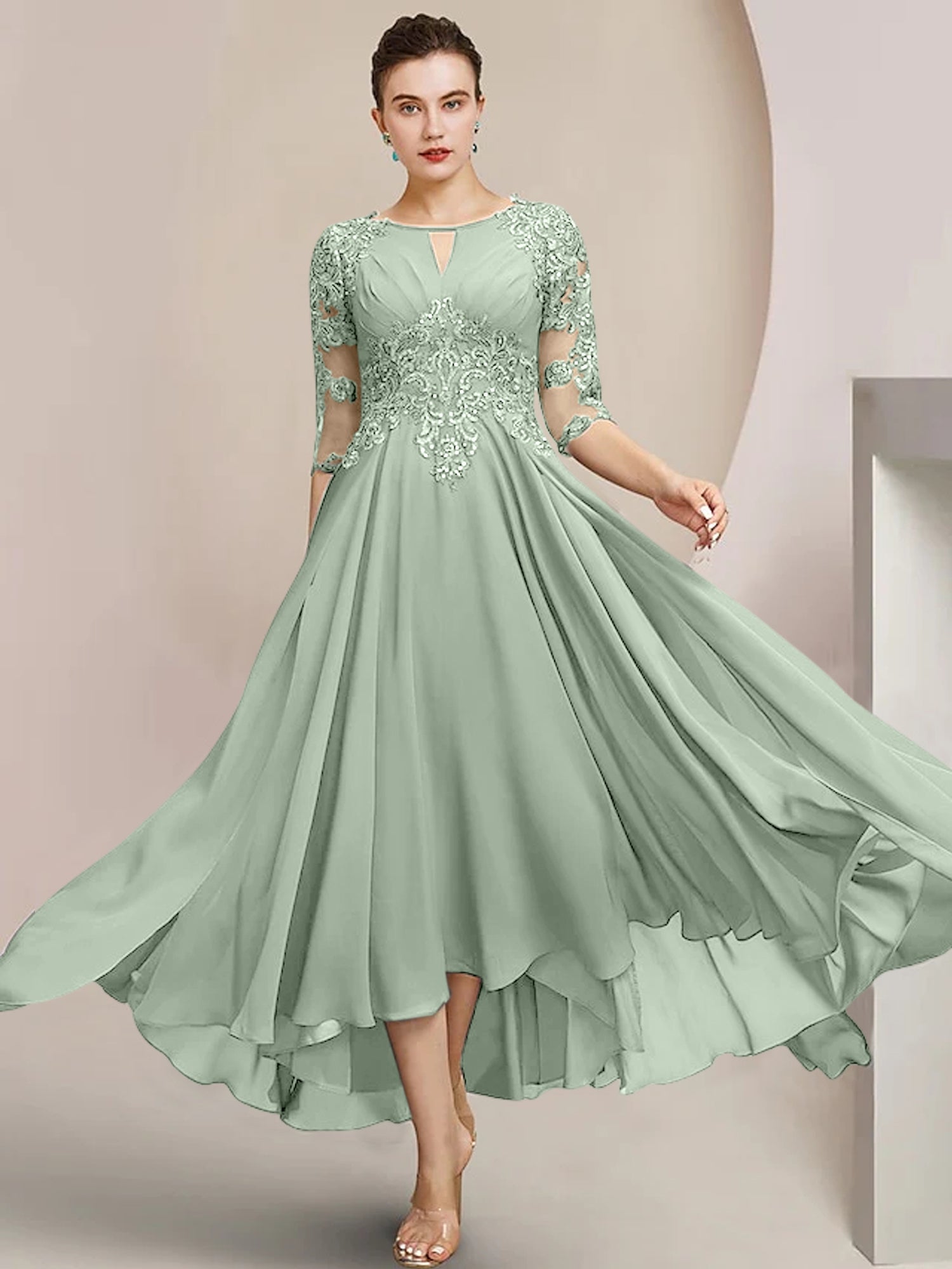 Princess Scoop Tea-Length Mother of the Bride Dresses