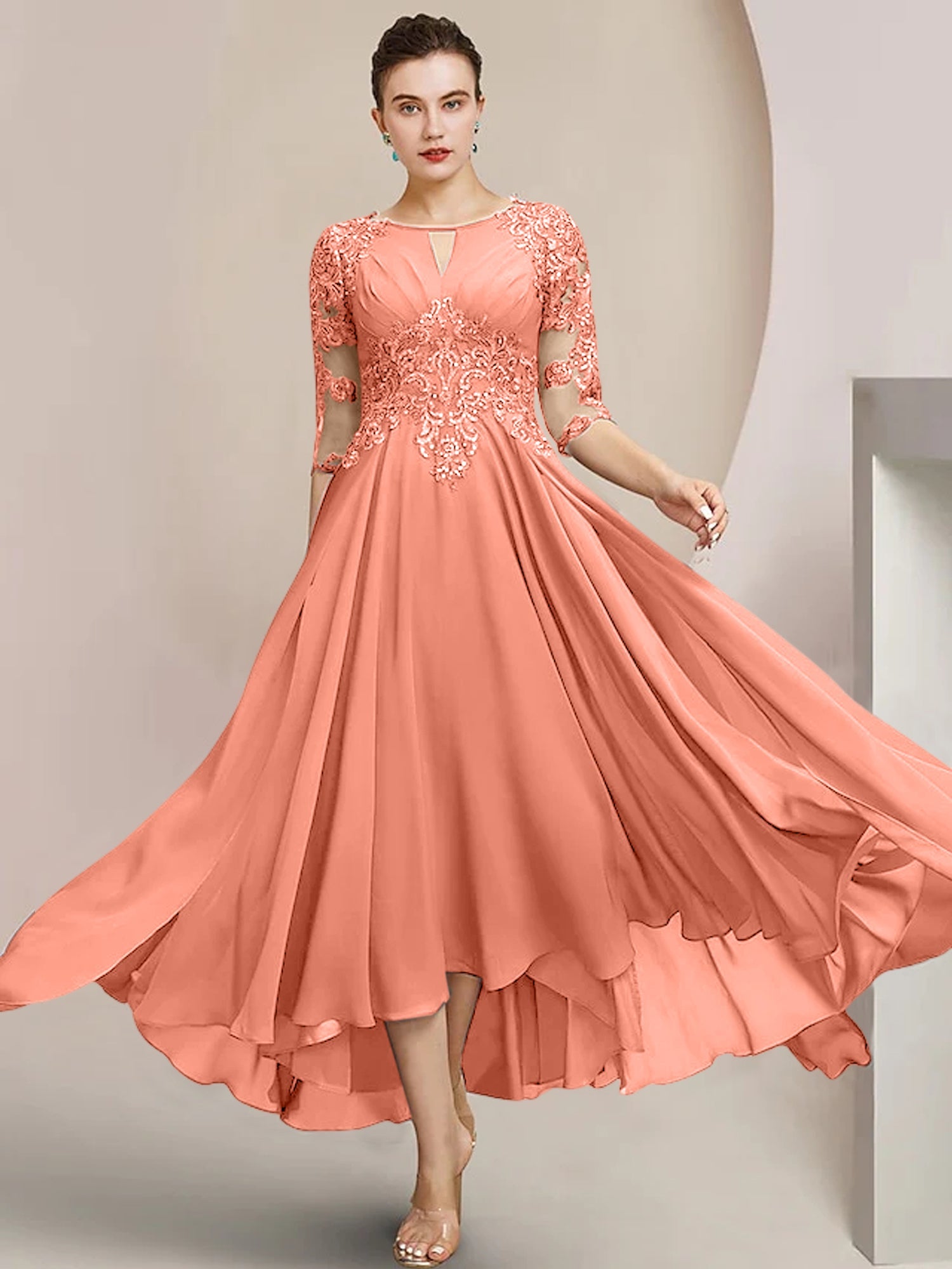 Princess Scoop Tea-Length Mother of the Bride Dresses