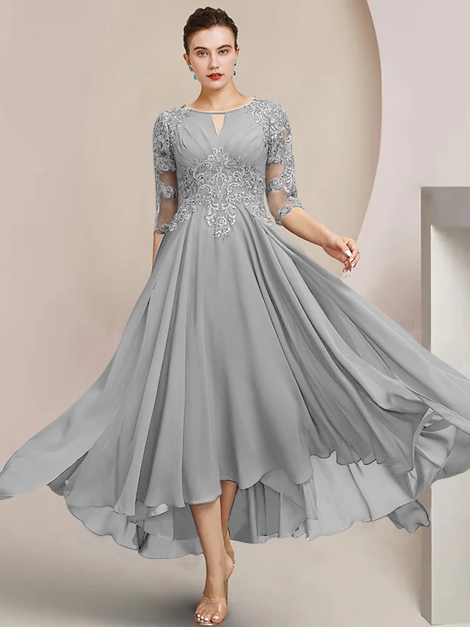 Princess Scoop Tea-Length Mother of the Bride Dresses