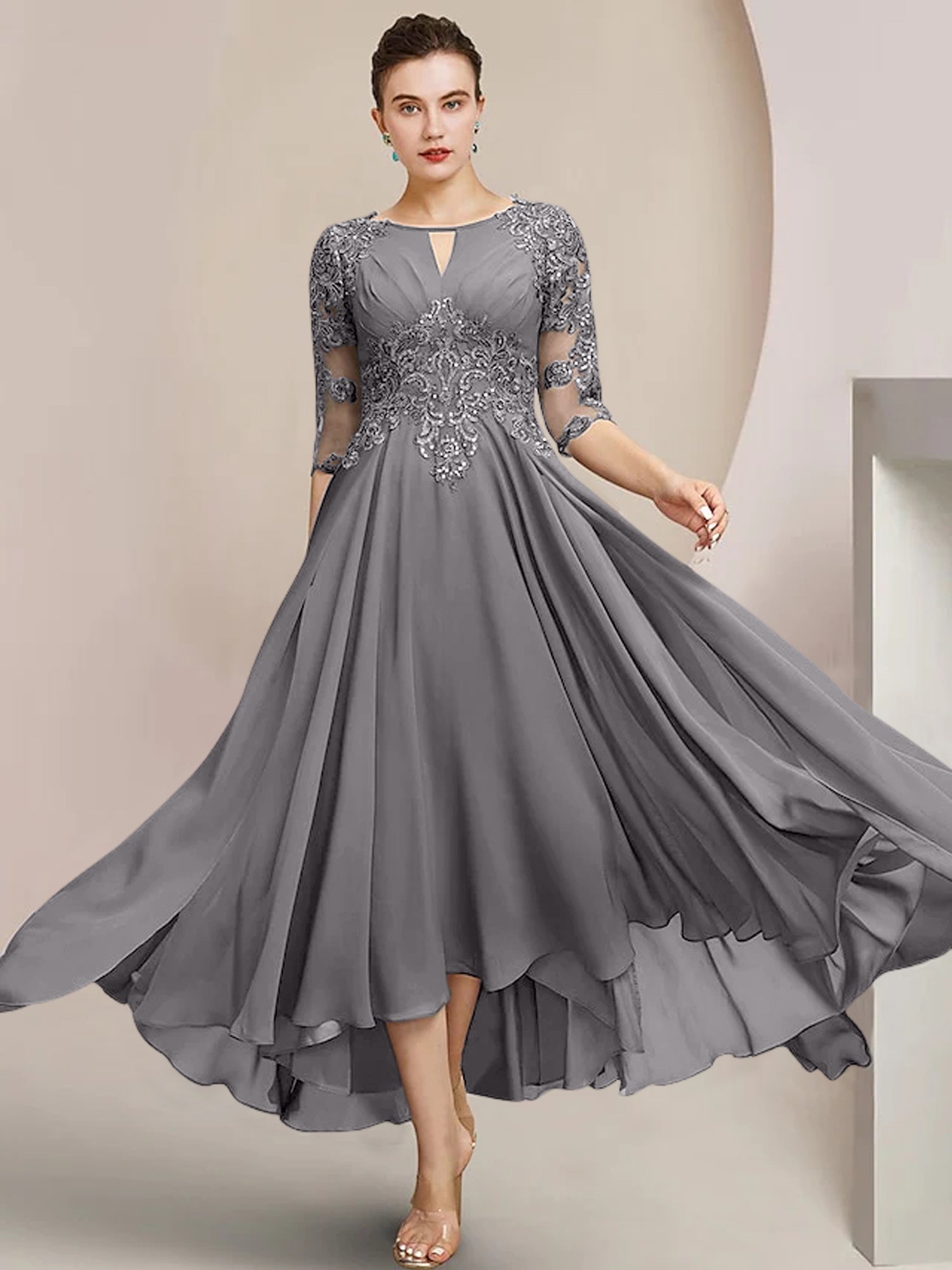 Princess Scoop Tea-Length Mother of the Bride Dresses