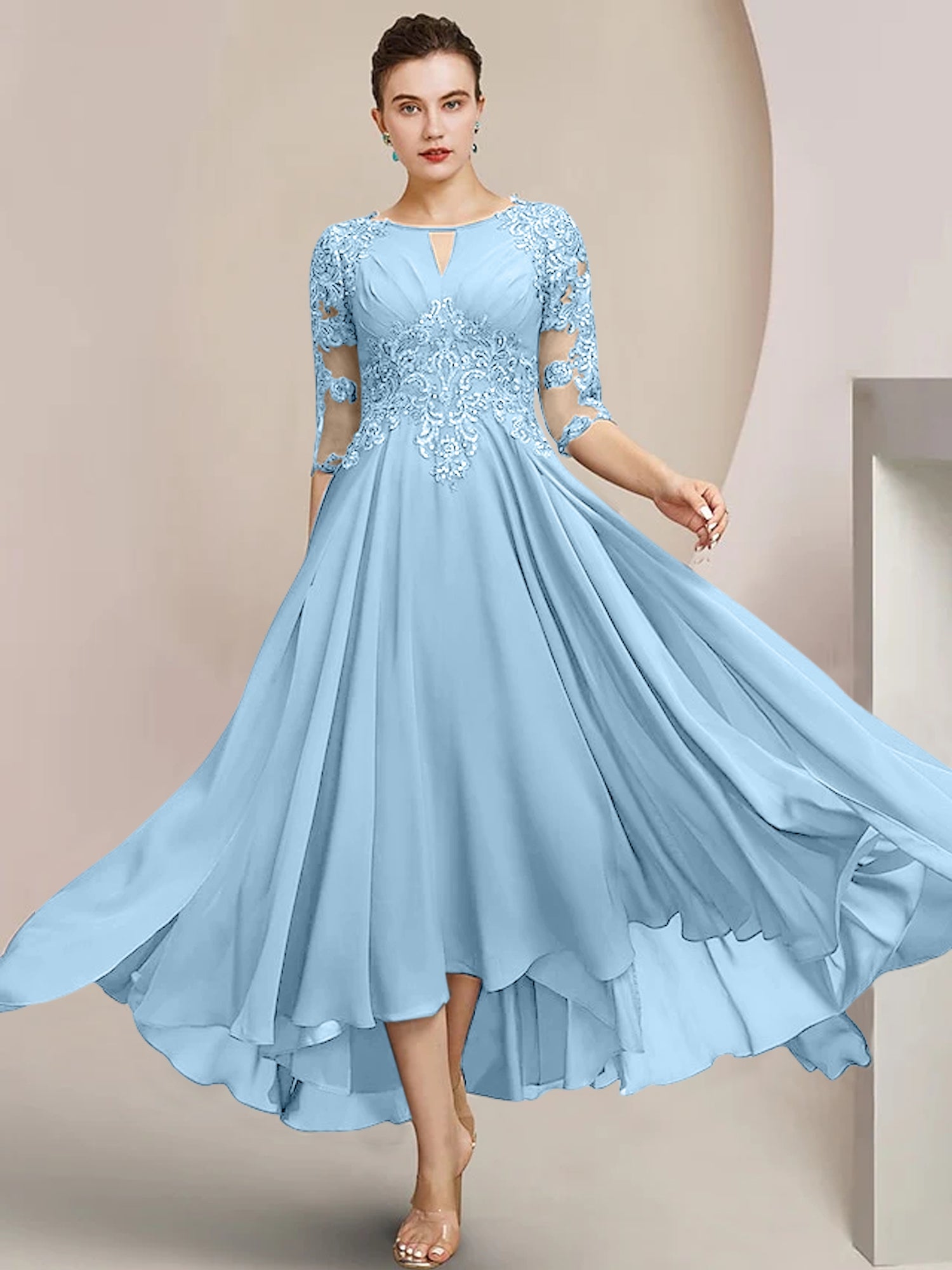Princess Scoop Tea-Length Mother of the Bride Dresses