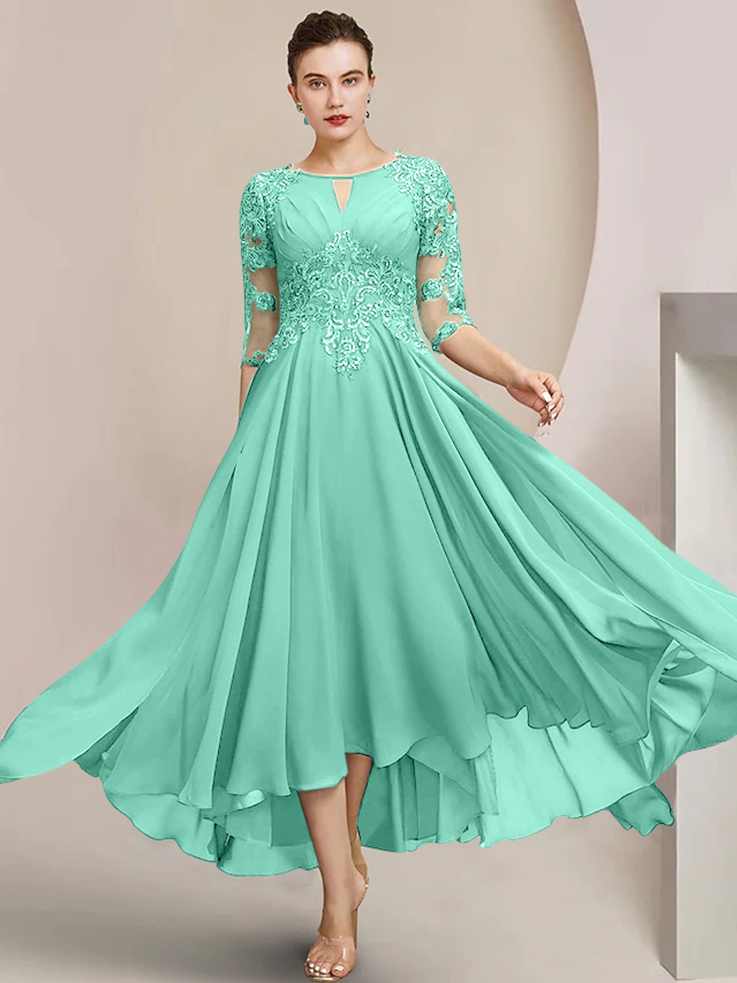 Princess Scoop Tea-Length Mother of the Bride Dresses