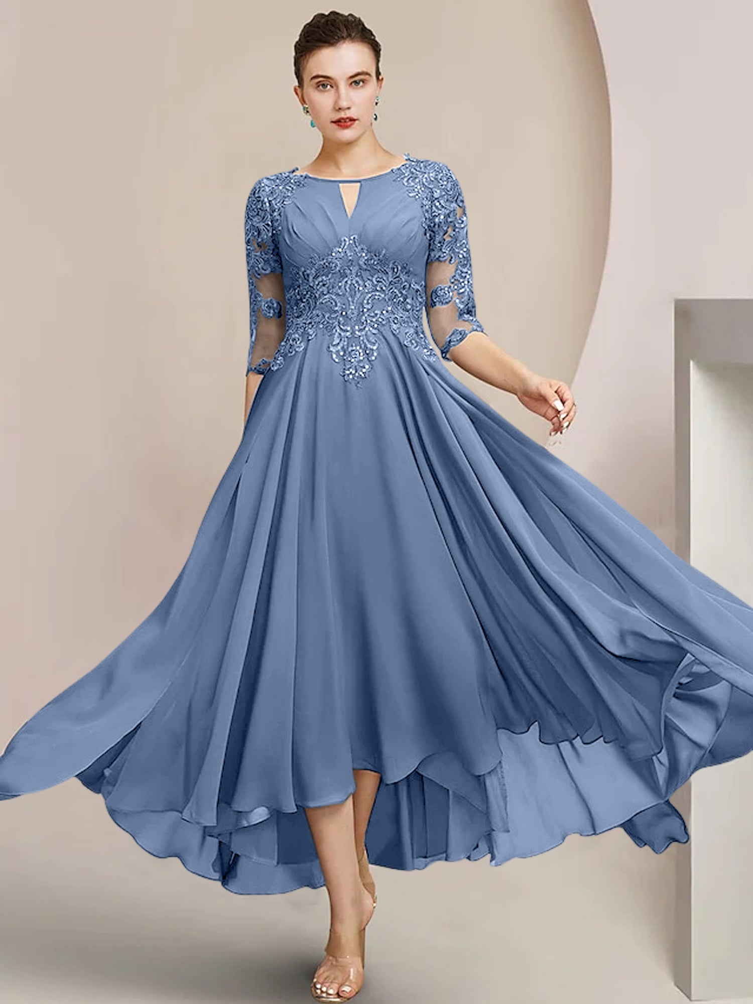 Princess Scoop Tea-Length Mother of the Bride Dresses