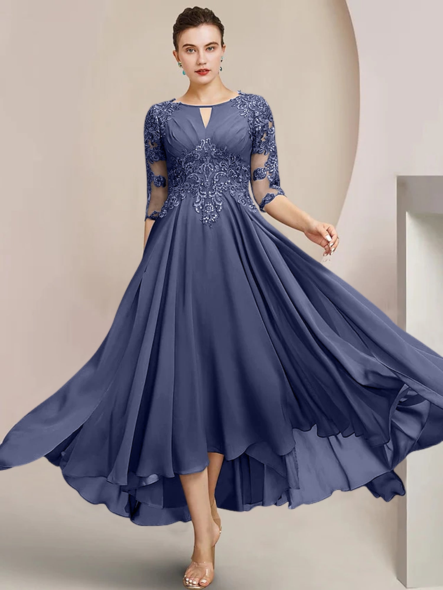 Princess Scoop Tea-Length Mother of the Bride Dresses