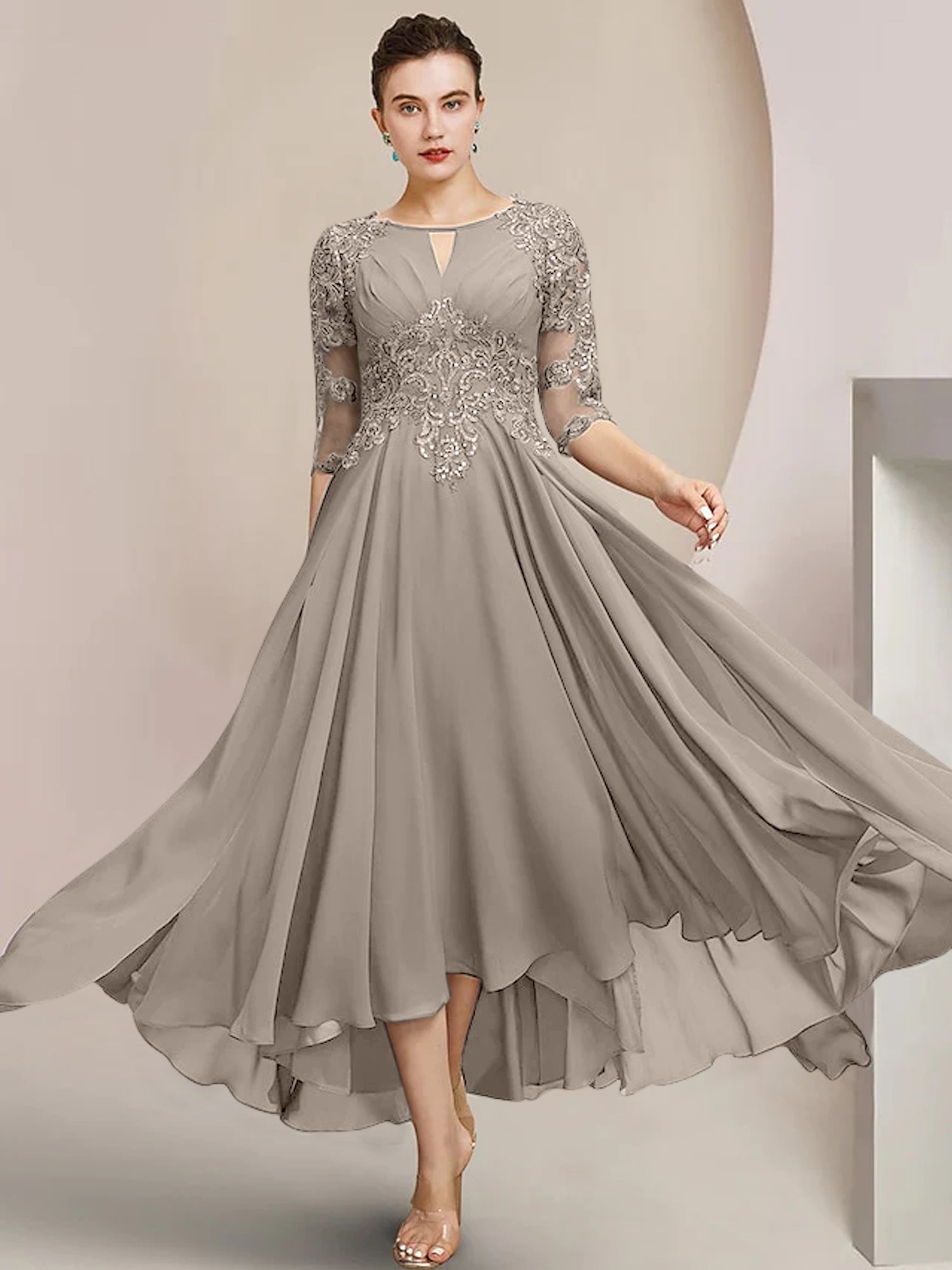 Princess Scoop Tea-Length Mother of the Bride Dresses