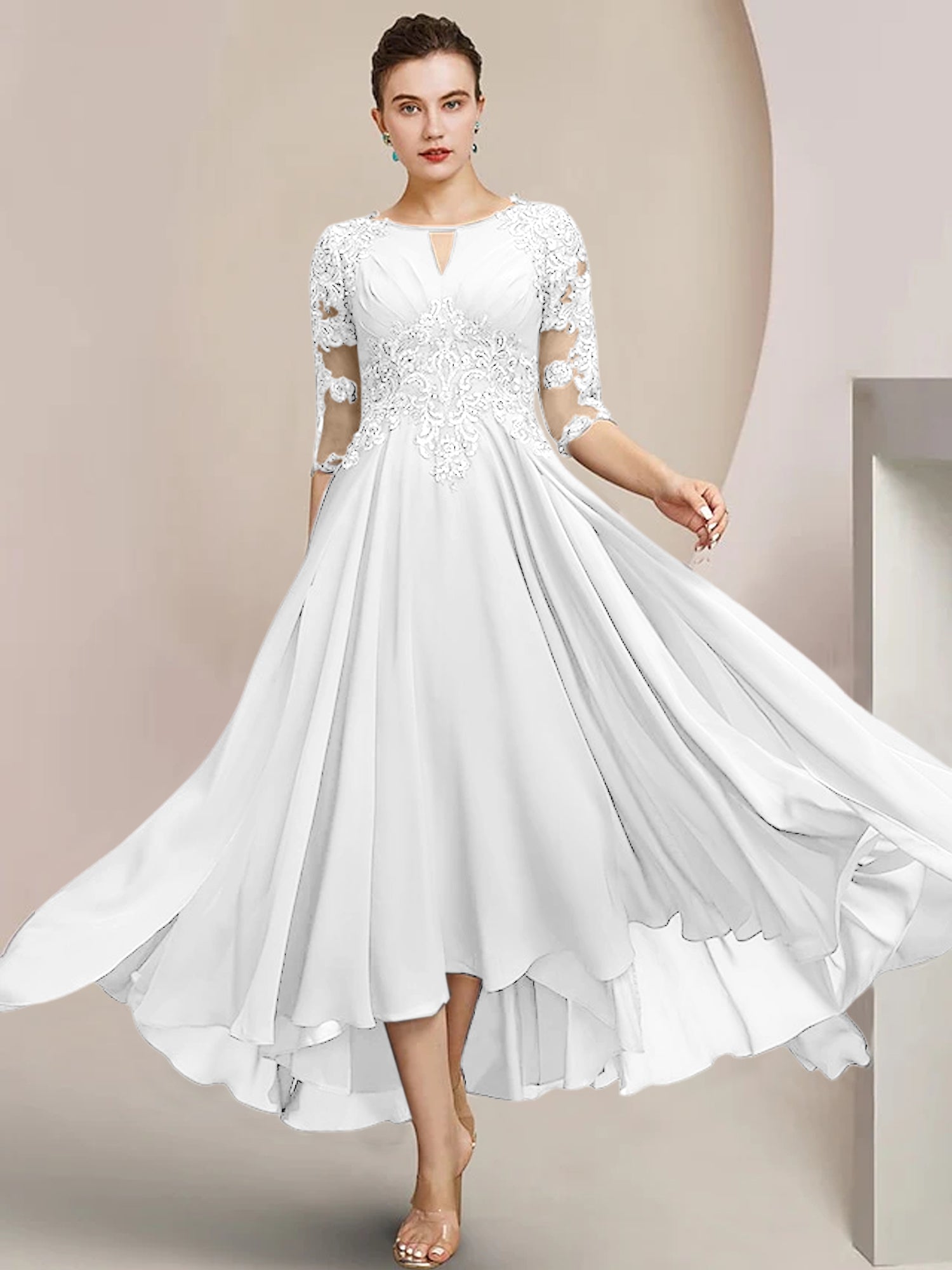 Princess Scoop Tea-Length Mother of the Bride Dresses