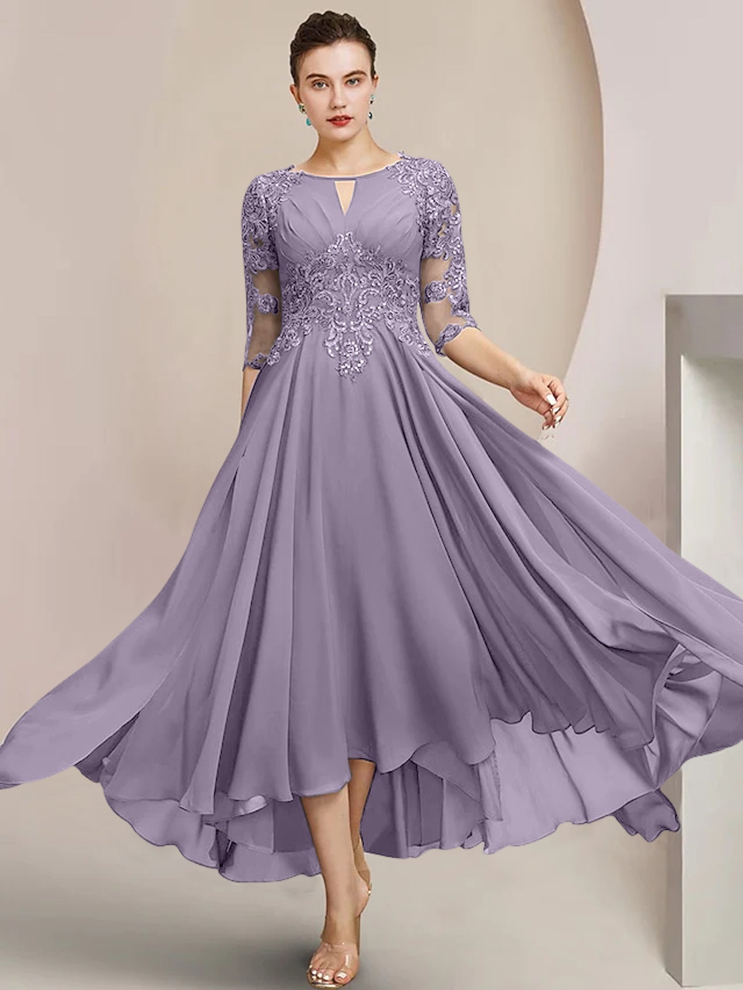 Princess Scoop Tea-Length Mother of the Bride Dresses