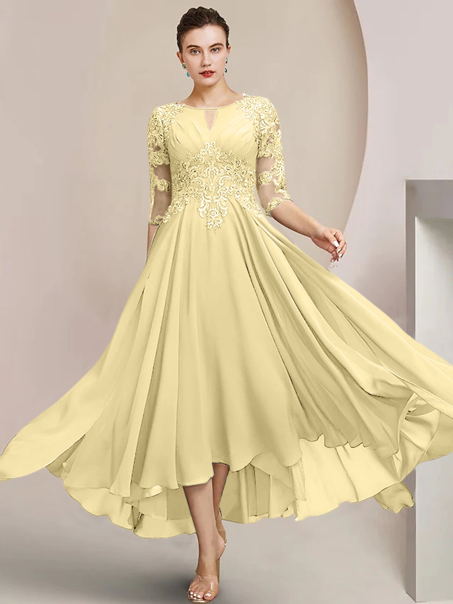 Princess Scoop Tea-Length Mother of the Bride Dresses